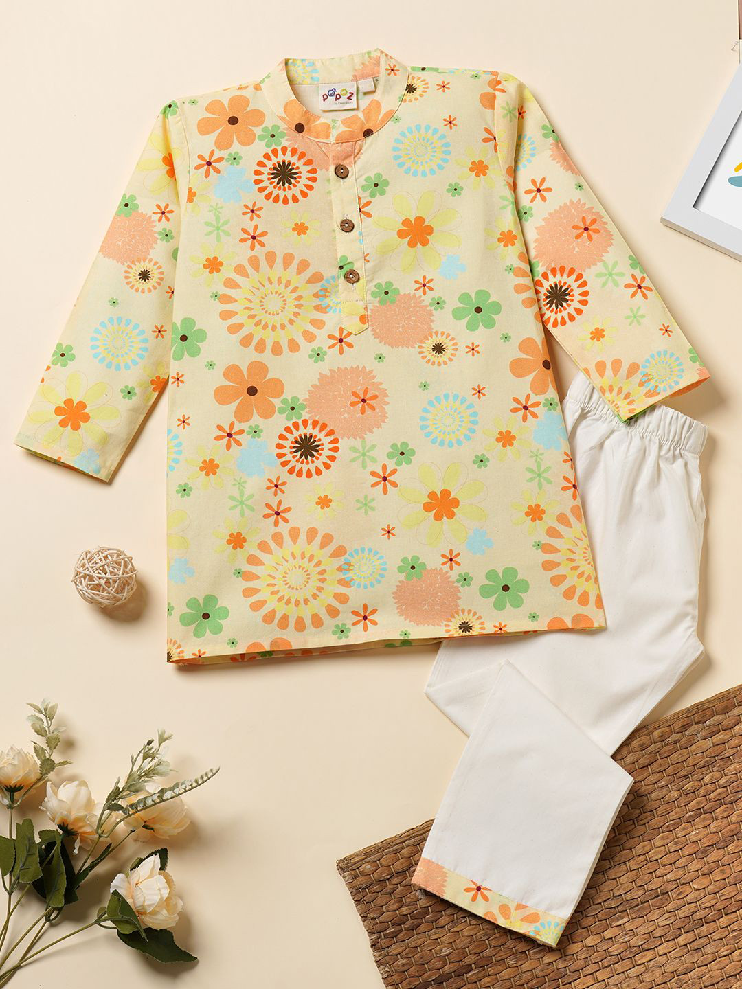 Desi Soota Boys Floral Printed Regular Pure Cotton Kurta with Trousers
