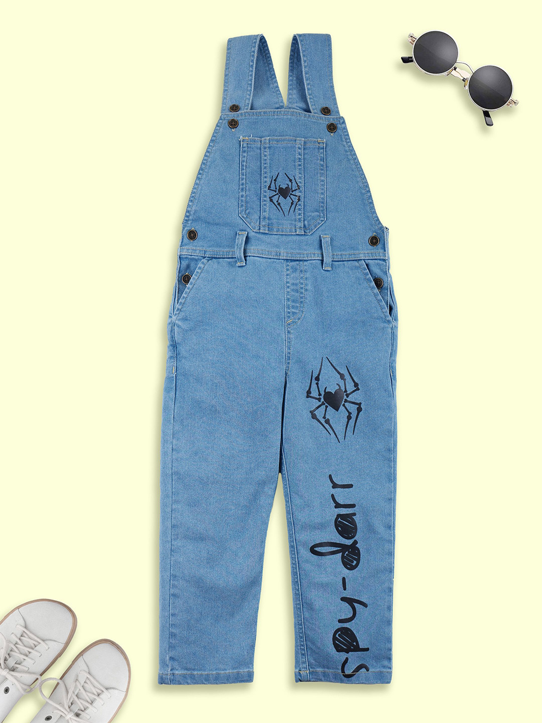 KiddoPanti Boys Spyder Printed Denim Dungaree