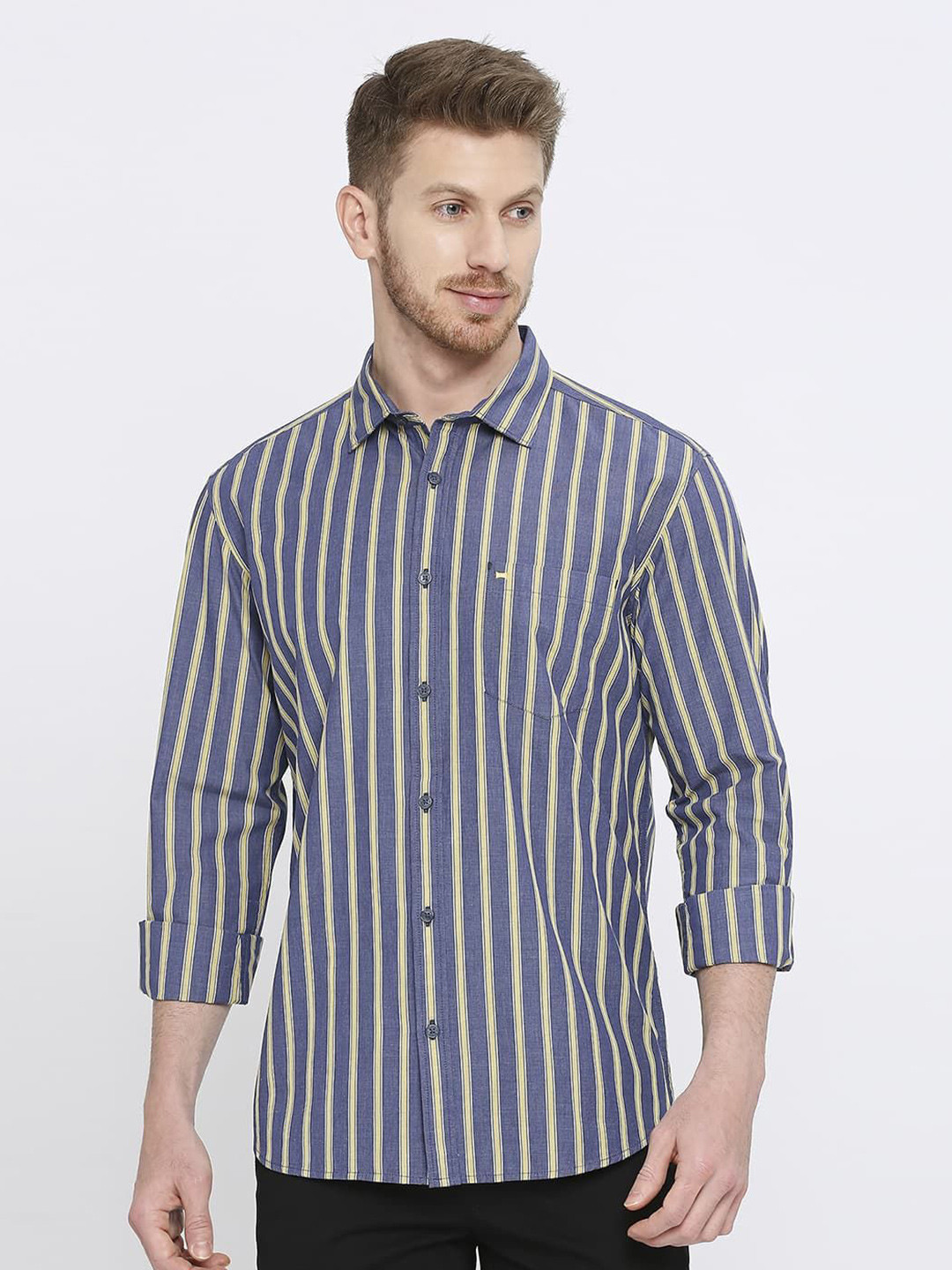 Basics Men Slim Fit Bengal Stripes Opaque Striped Casual Shirt