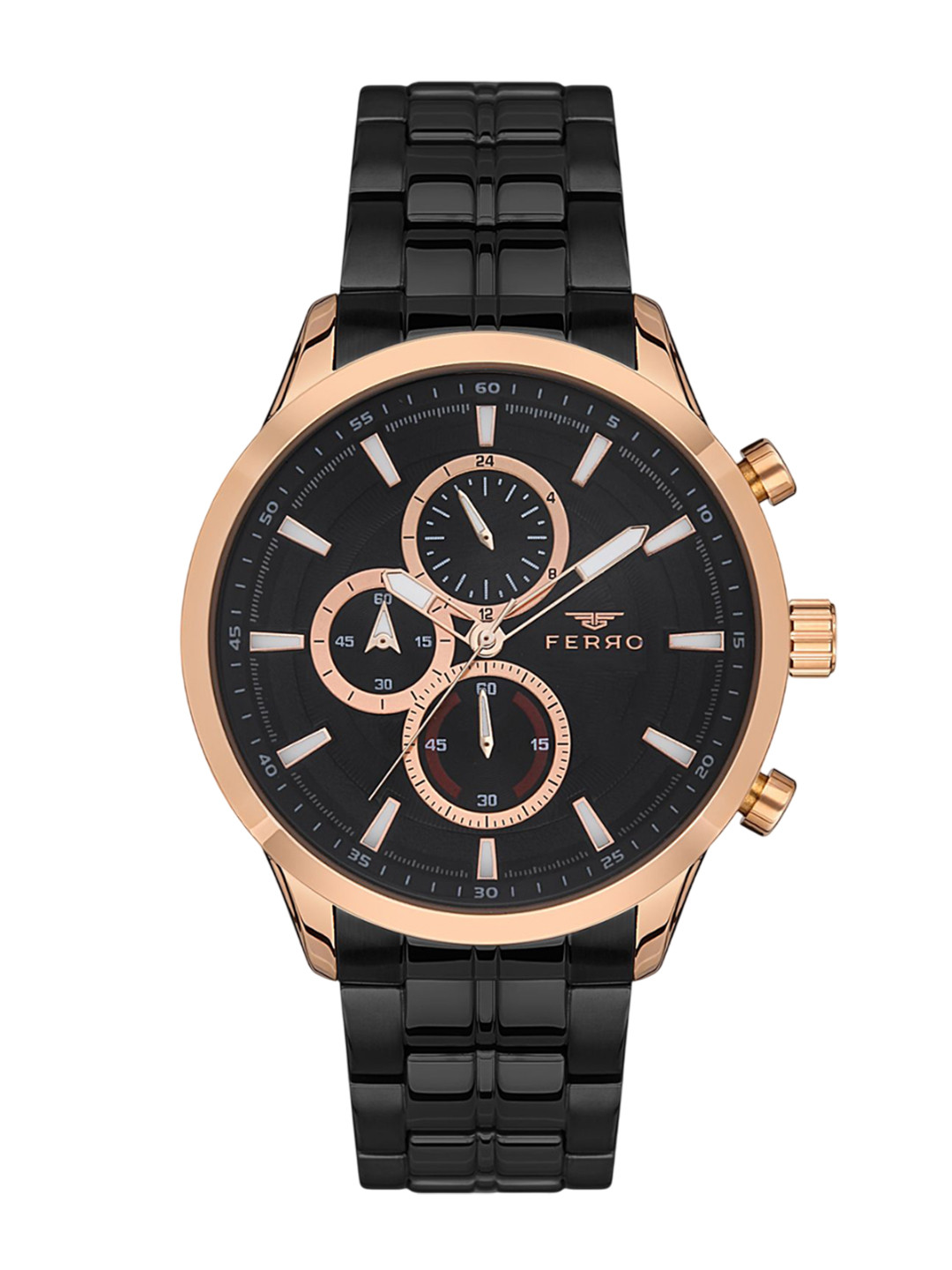 Ferro Men Brass Dial & Stainless Steel Bracelet Style Straps Analogue Chronograph Watch FM11277A-R
