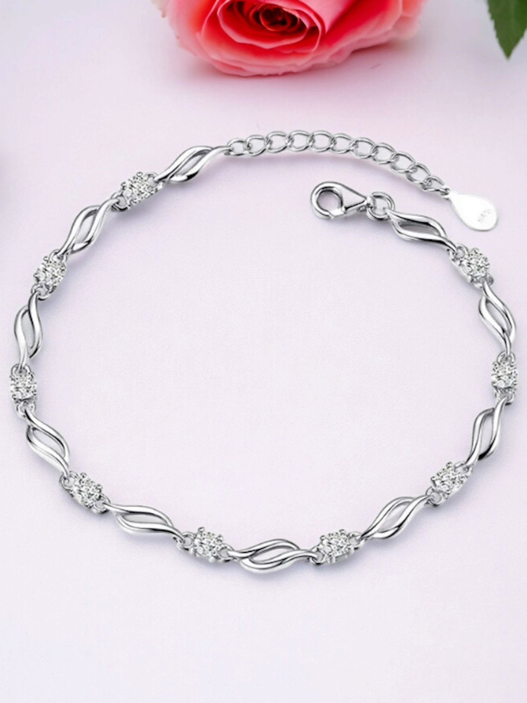 Nilu's Collection Women Cubic Zirconia Silver-Plated Wraparound Bracelet