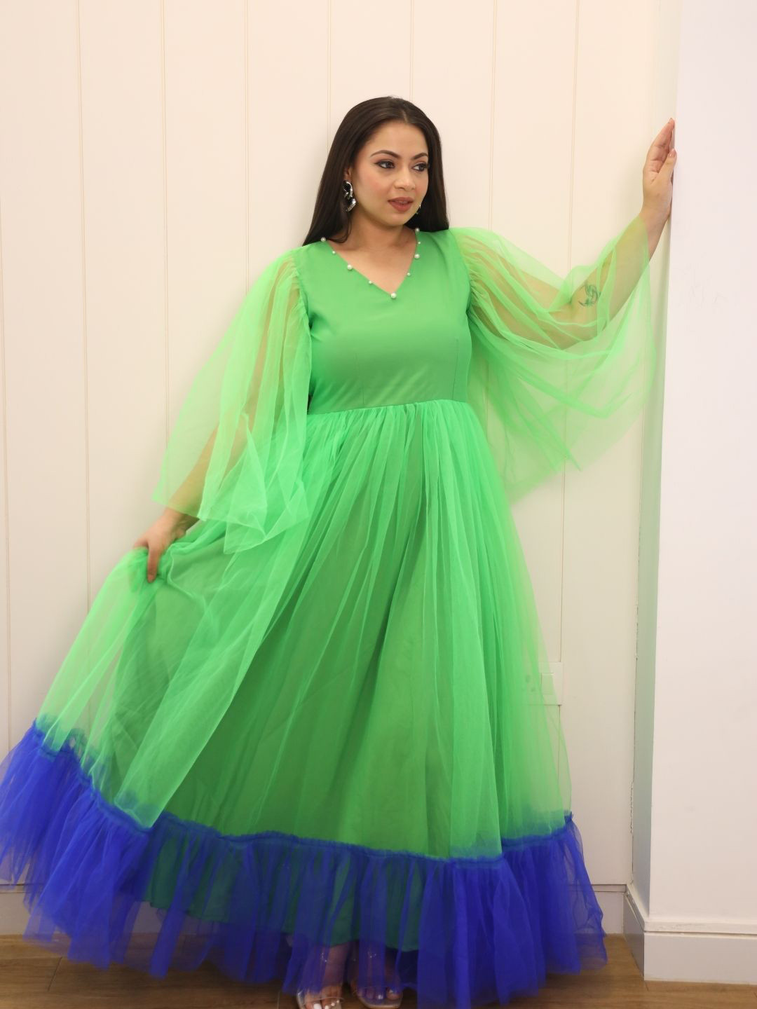 Swadeshi Shringaar Net Fit & Flare Plus Size Maxi Dress