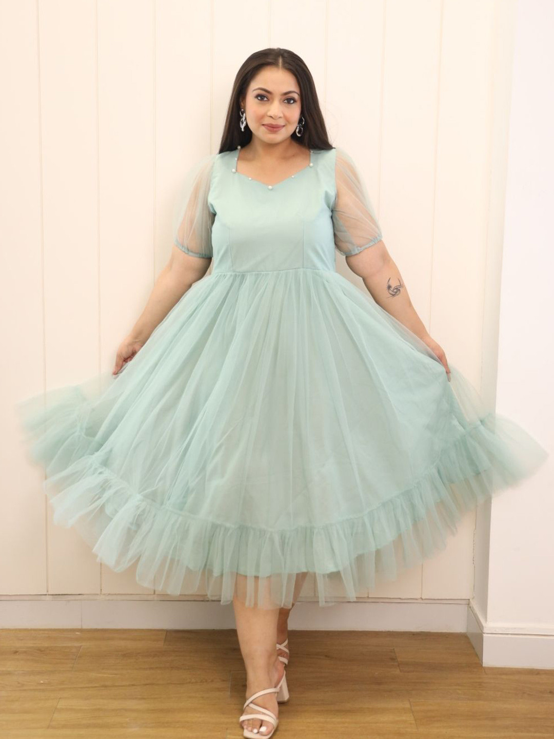 Swadeshi Shringaar Women V-Neck Fit and Flare Midi Dress