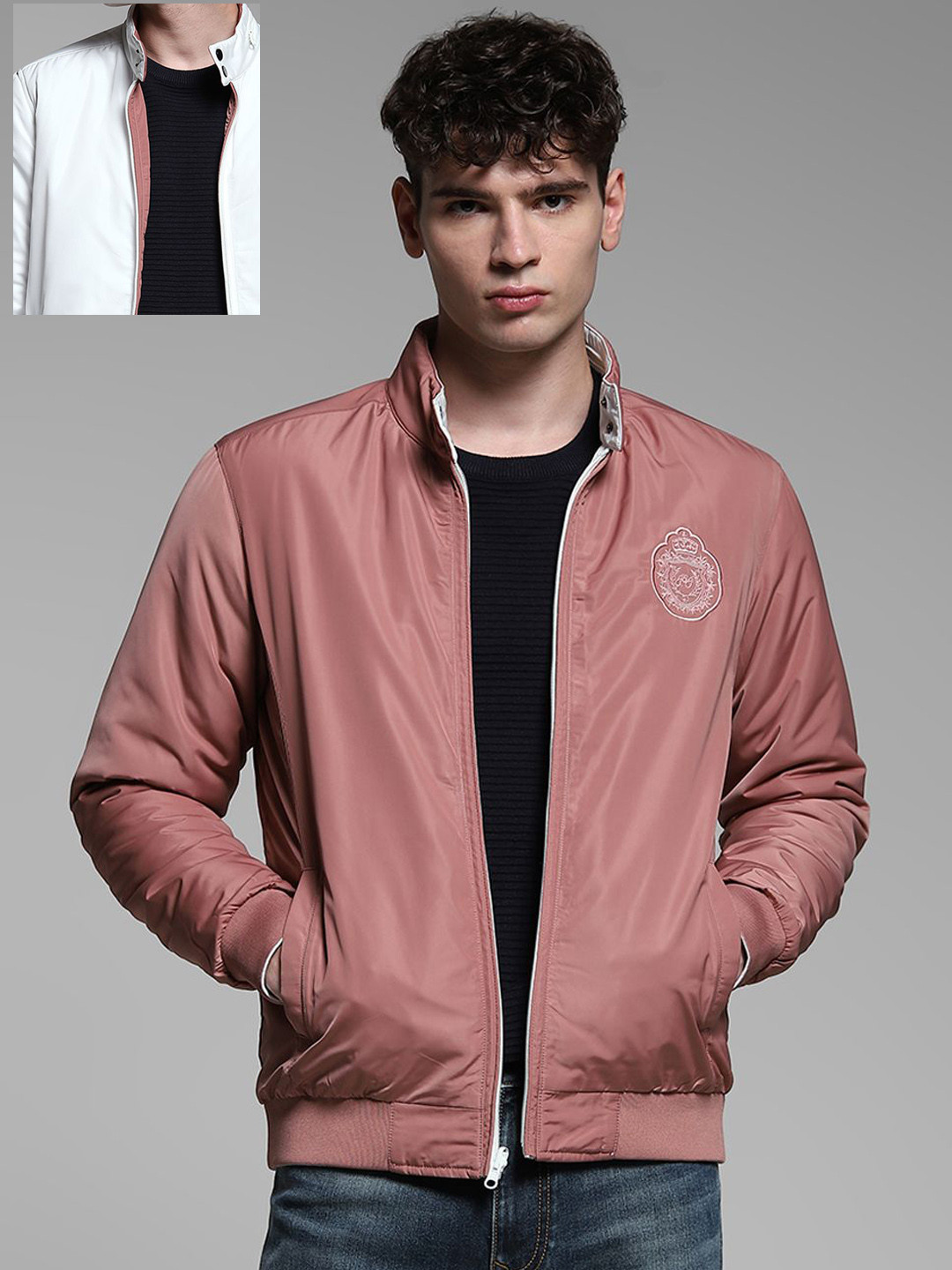 Jack & Jones Men Reversible Bomber with Patchwork Jacket