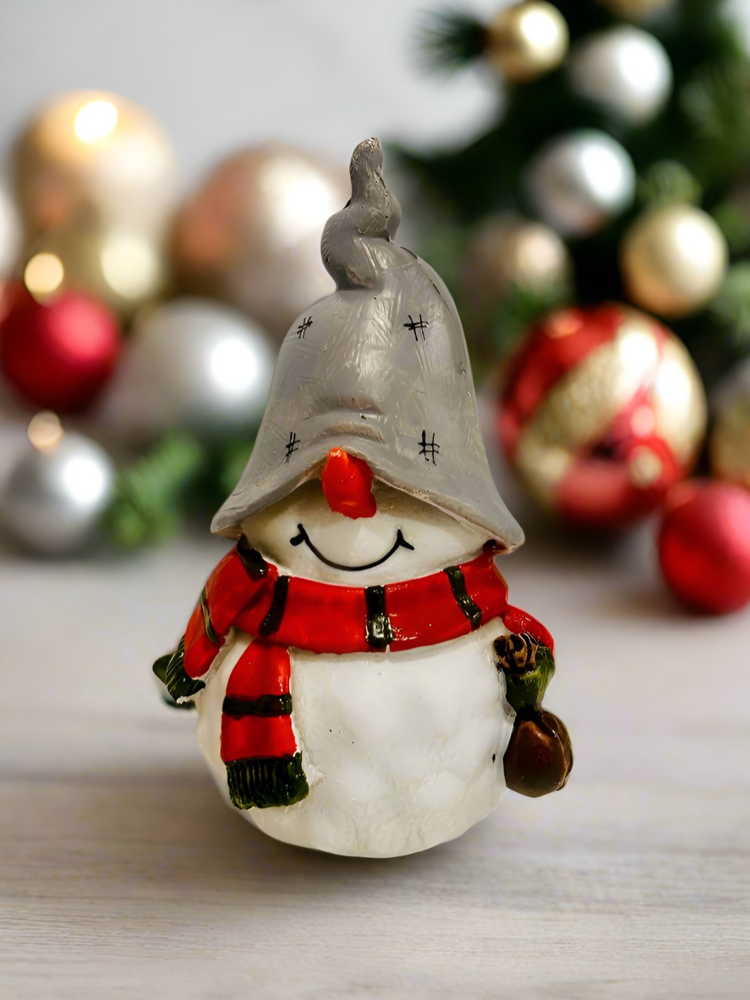 Timaya's Decor Snowman Grey Ceramic Matte Living Room Small Showpiece - 6.3 Inches