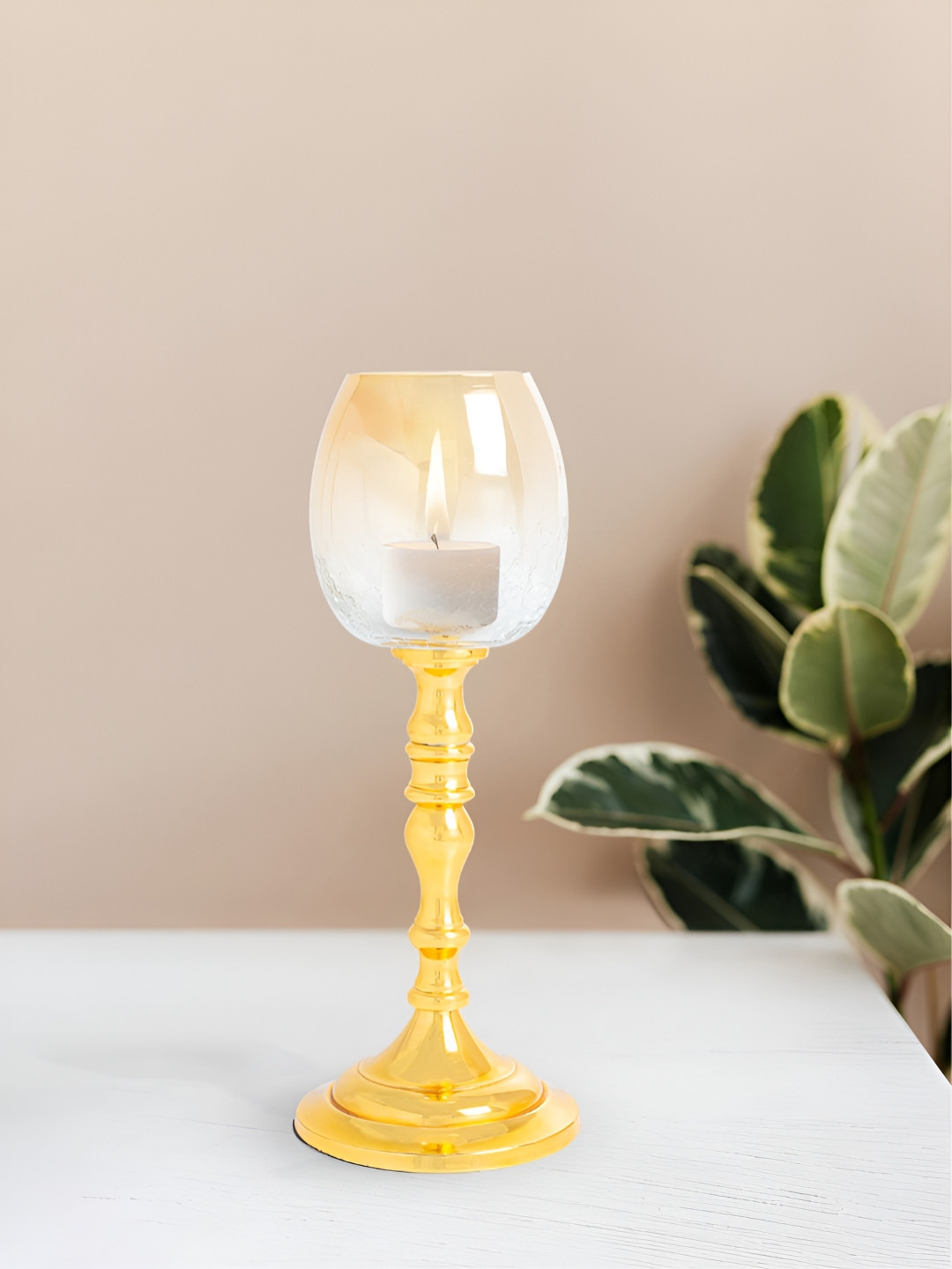 Golden Peacock Transparent Candle Holder With  Stand