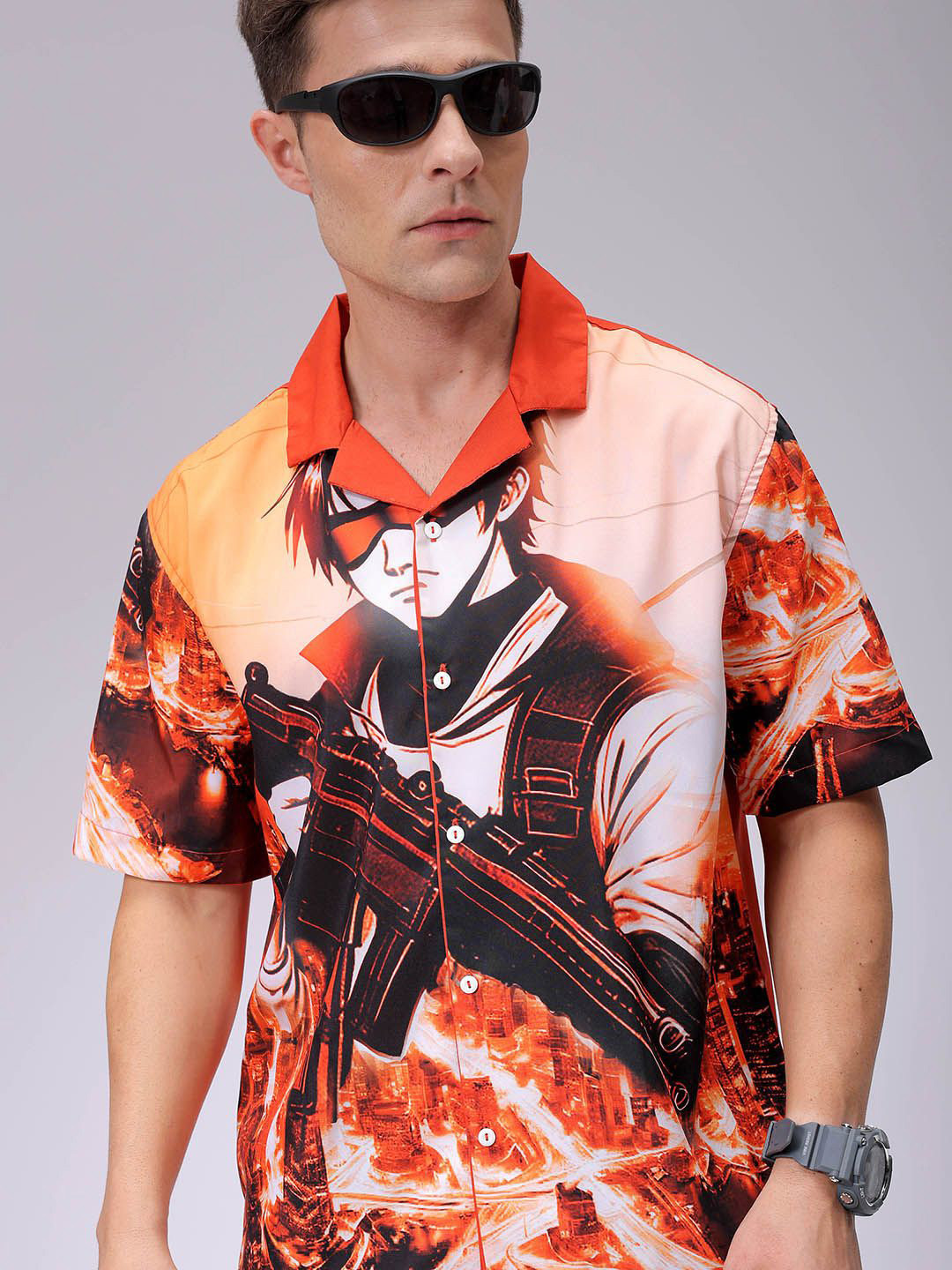 The Indian Garage Co Men Oversized Anime Print Casual Shirt