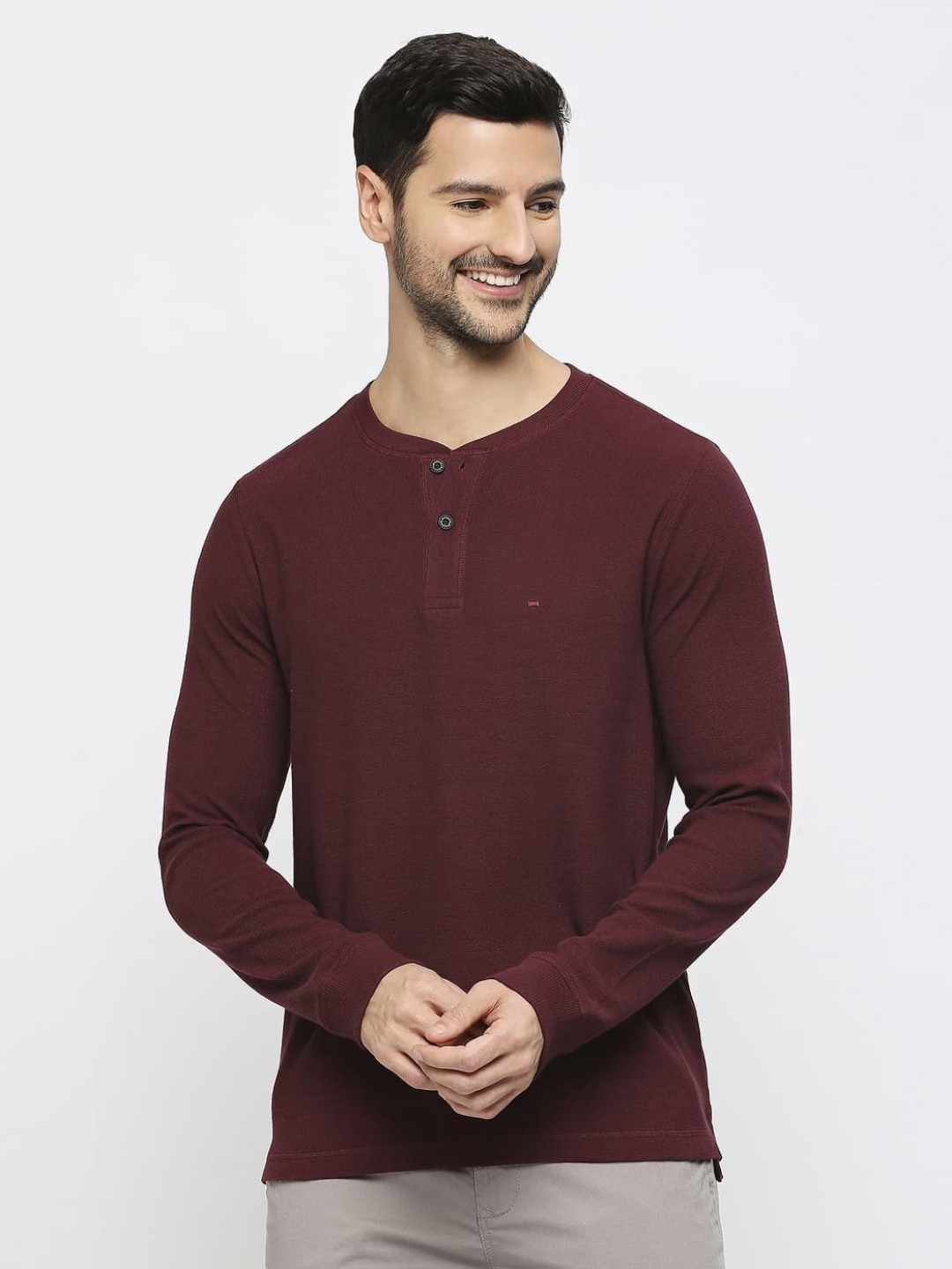 Basics Men Henley Neck Pockets Slim Fit T-shirt
