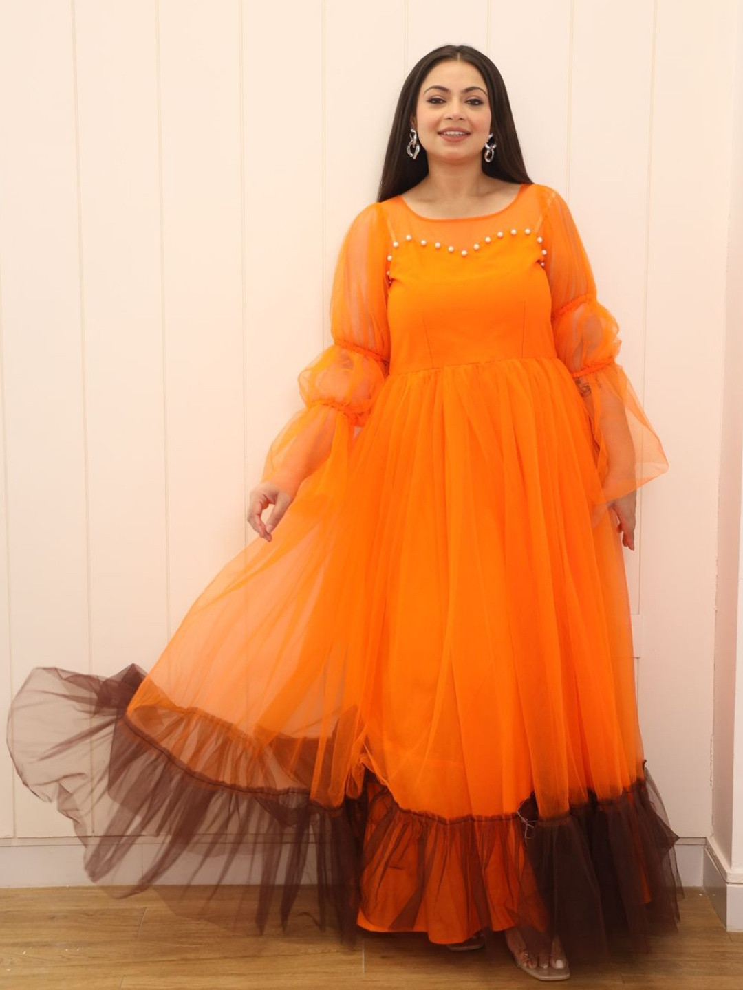 Swadeshi Shringaar Women Net Frill Maxi Dress