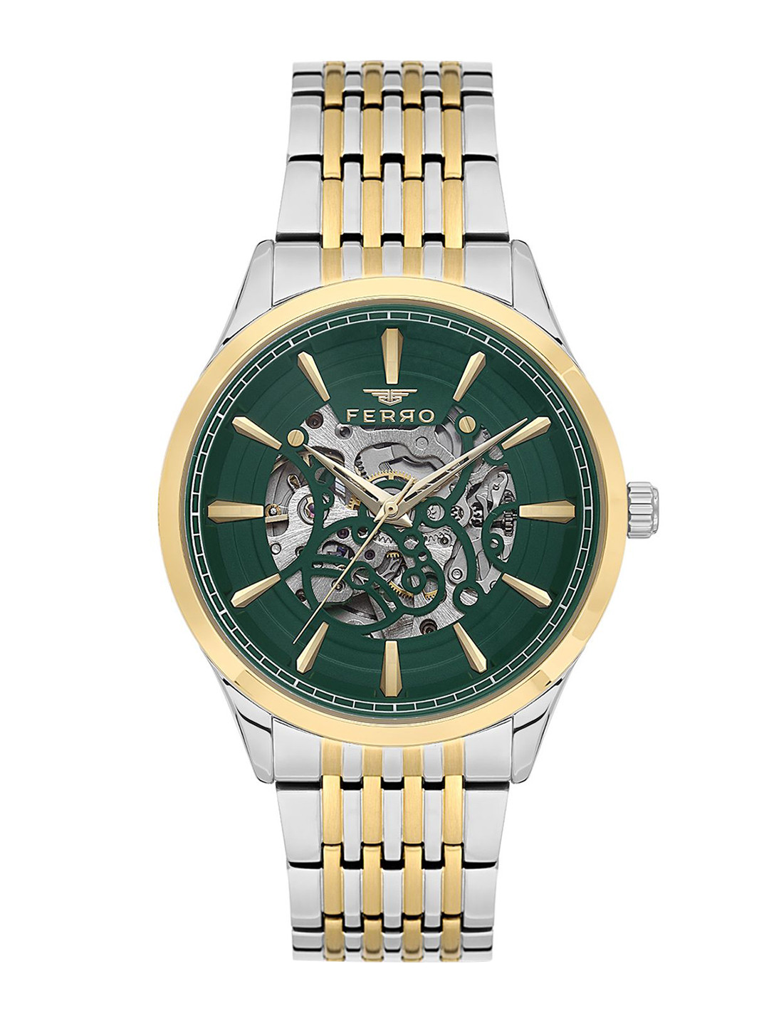 Ferro Men Brass Dial & Stainless Steel Bracelet Style Straps Analogue Watch FM31440A-D6