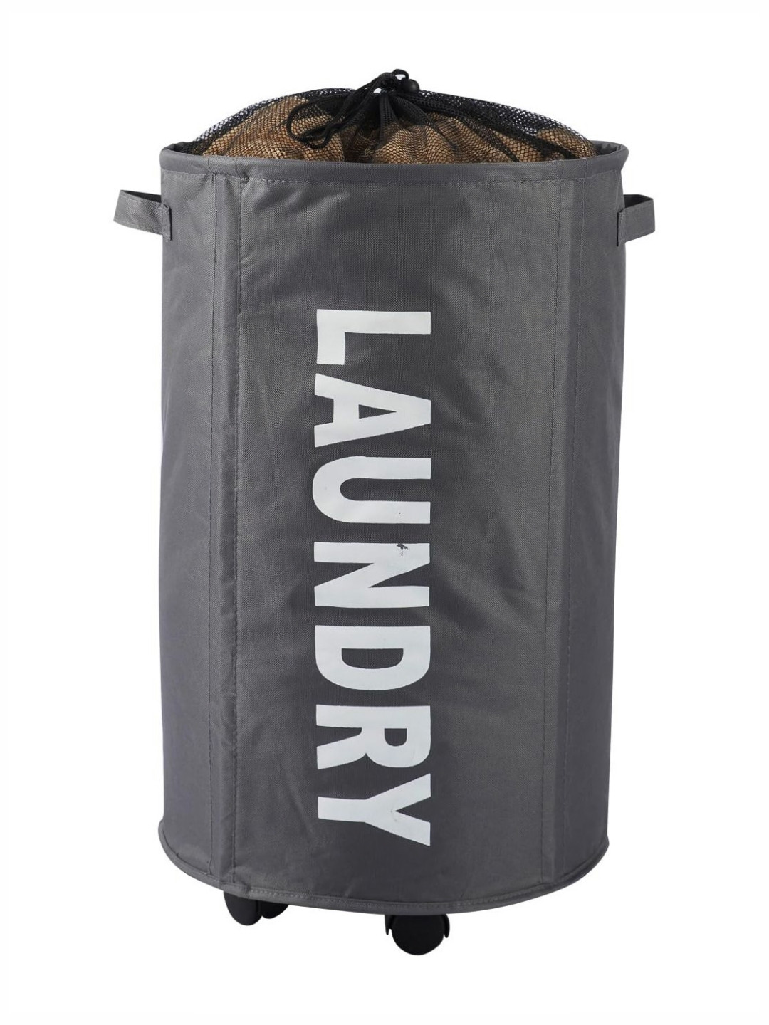 HOKIPO Grey Printed Laundry Basket With Wheels