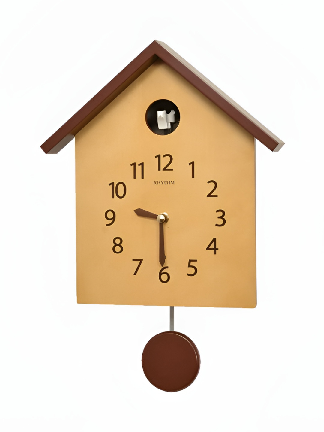 Rhythm Brown Wood Large Display Abstract Battery Analogue Wall Clock