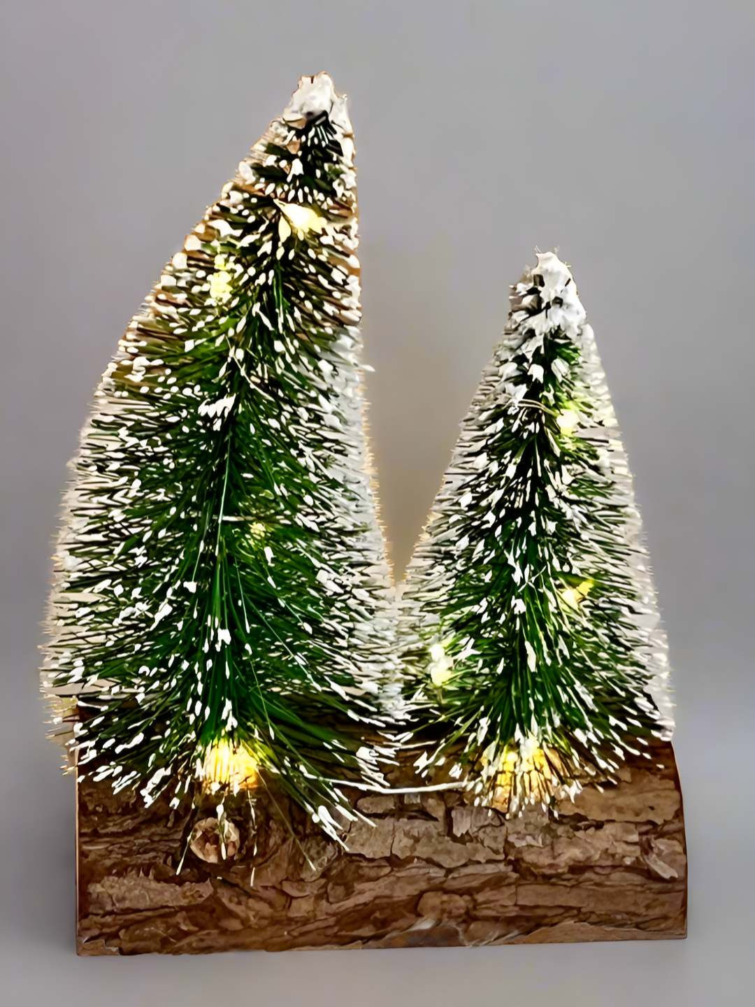 Timaya's Decor Snowy Christmas Tree with Led Lights Green Wood Natural Living Room Lights Medium Showpiece - 6 Inches