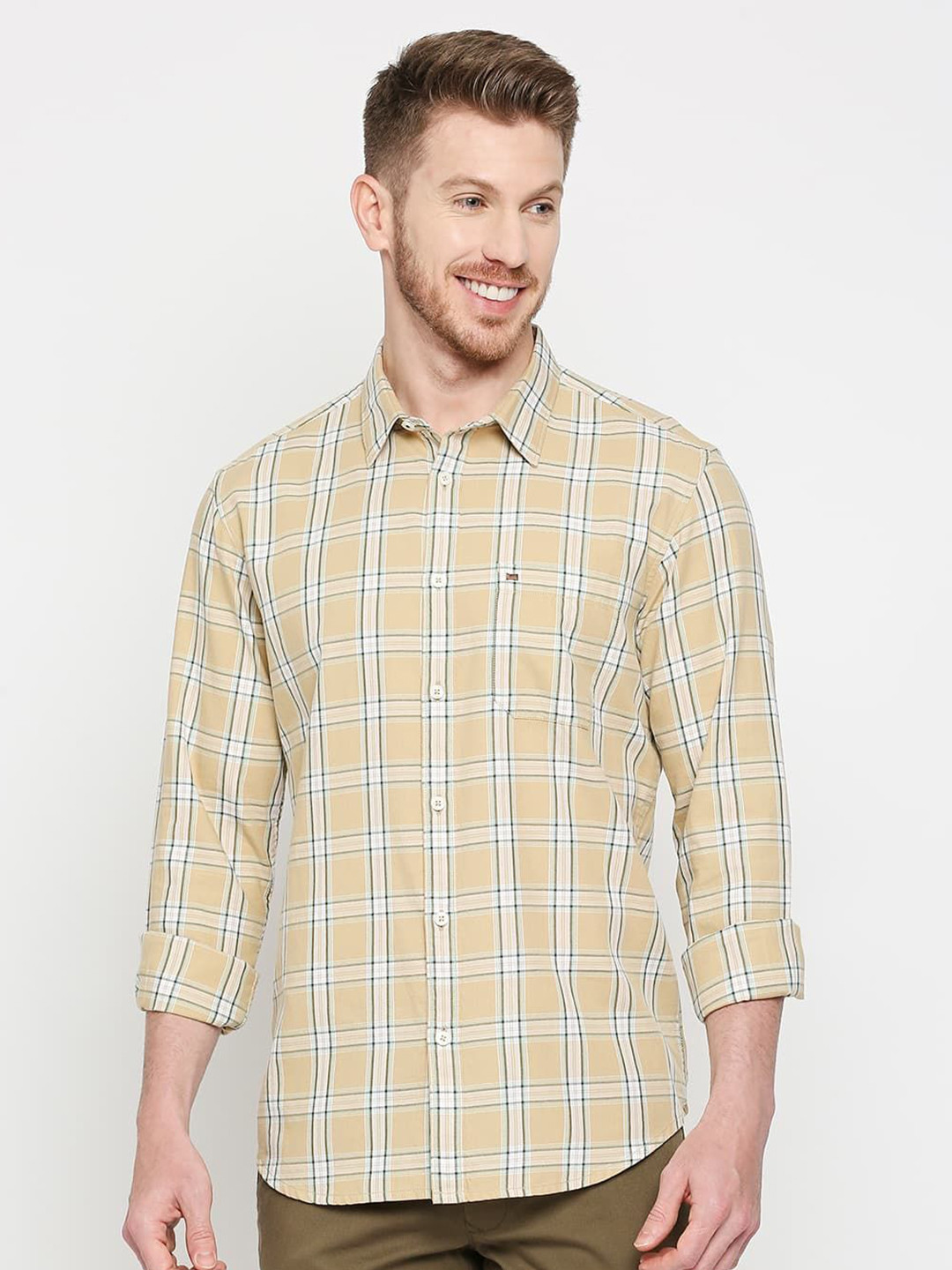 Basics Men Slim Fit Shepherd Checks Opaque Checked Casual Shirt