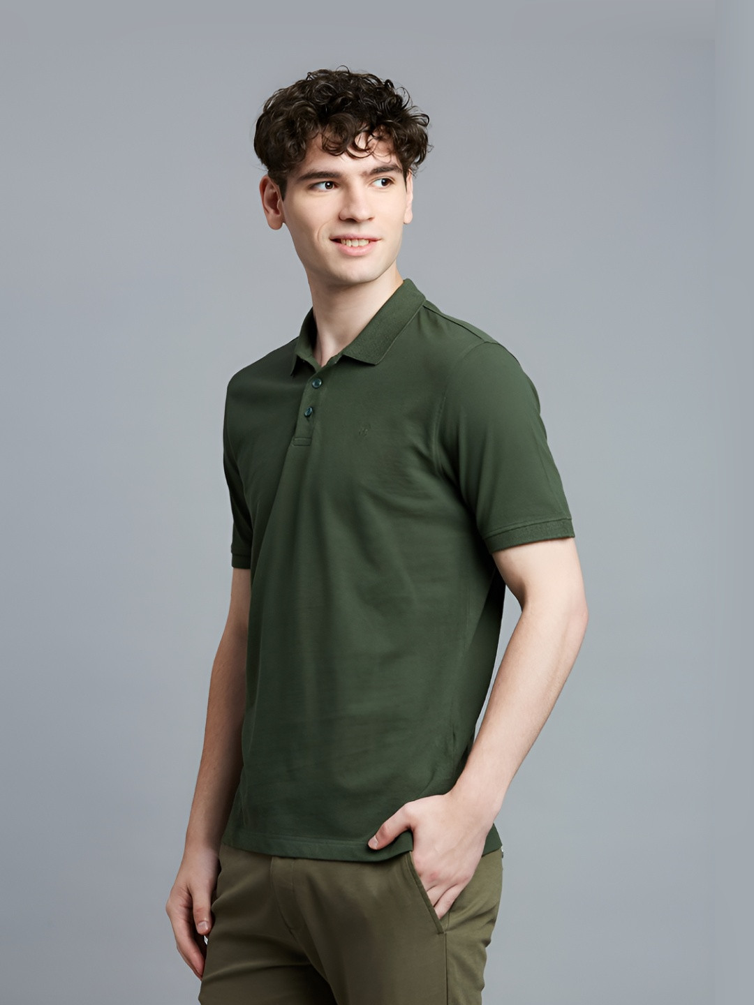 Reid & Taylor Men Dyed Polo Collar Pockets Slim Fit T-shirt