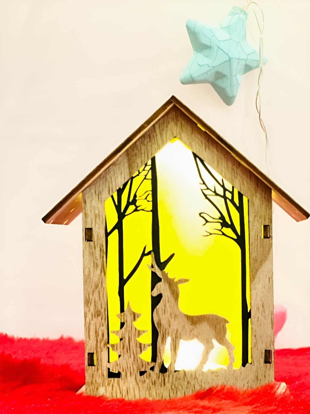 Timaya's Decor Deer Led Hut Brown Wood Natural Living Room Small Showpiece - 5 Inches