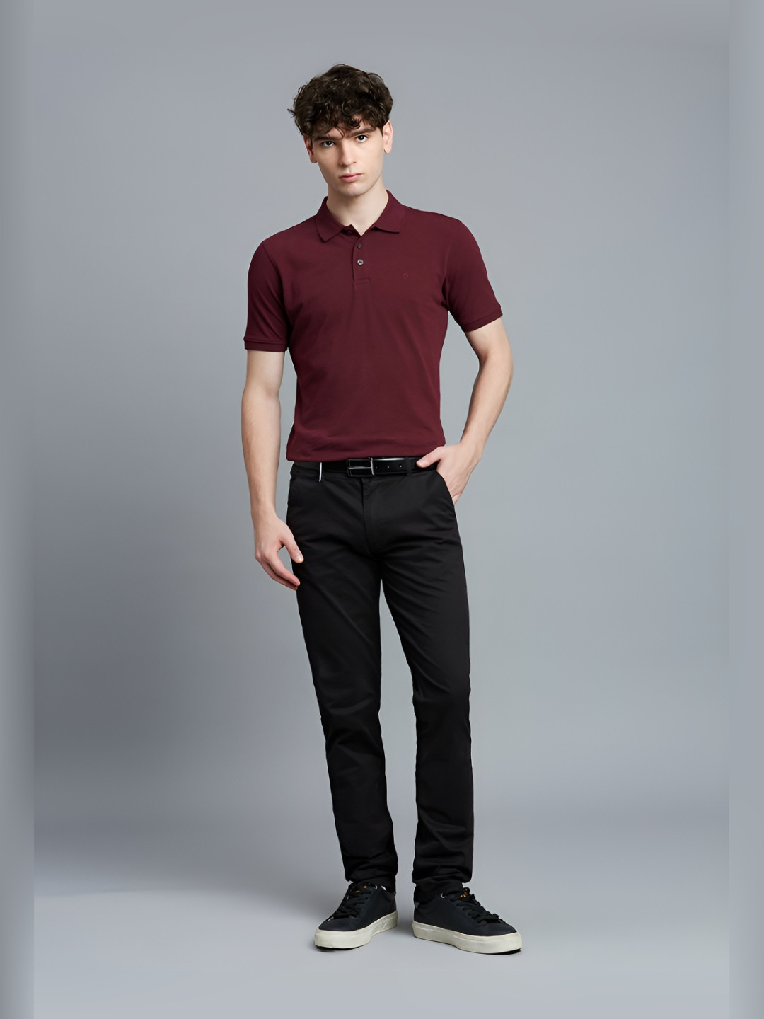 Reid & Taylor Men Dyed Polo Collar Pockets Slim Fit T-shirt