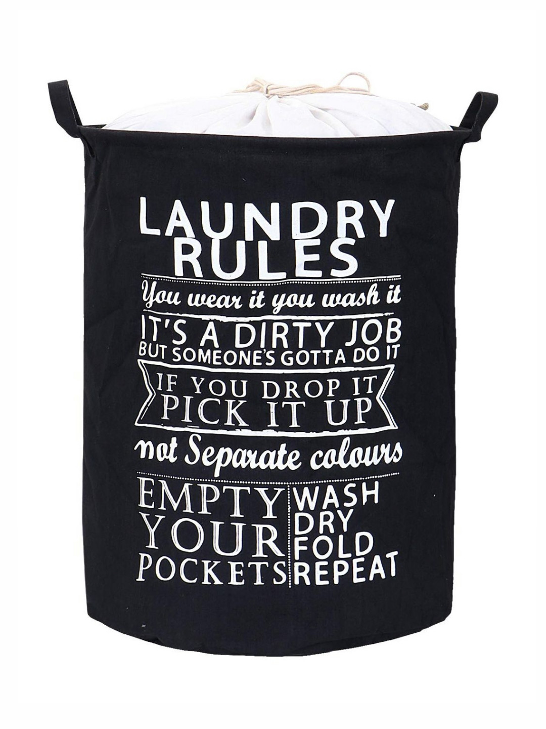 HOKIPO Black Printed  Foldable Laundry Bags With Lid