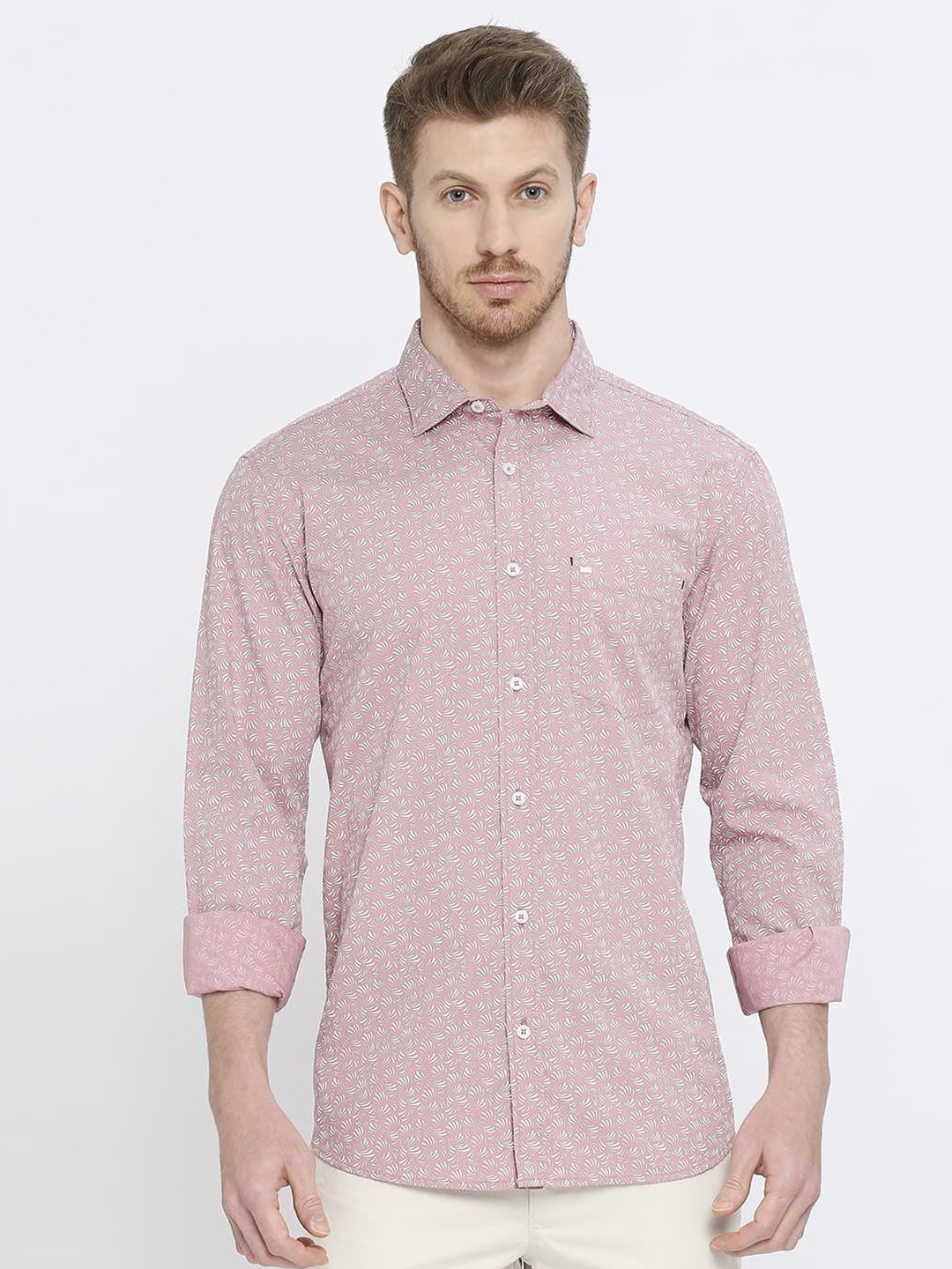 Basics Men Slim Fit Opaque Printed Casual Shirt