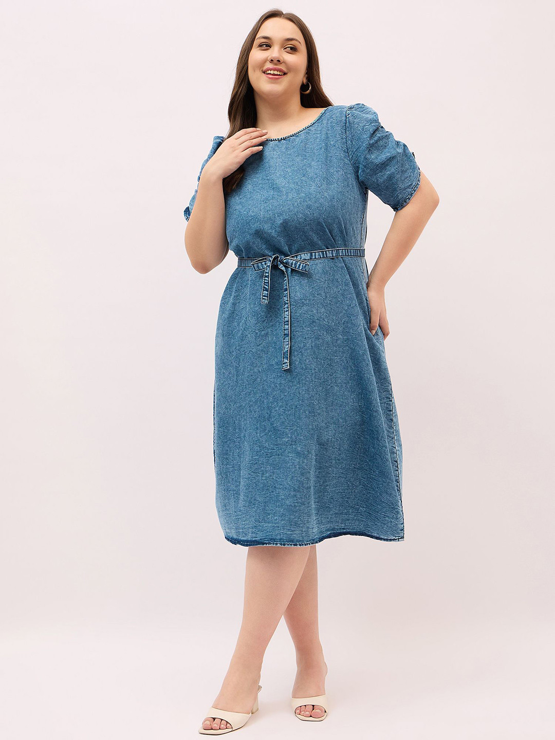 DressBerry Curve Denim A-Line Midi Dress
