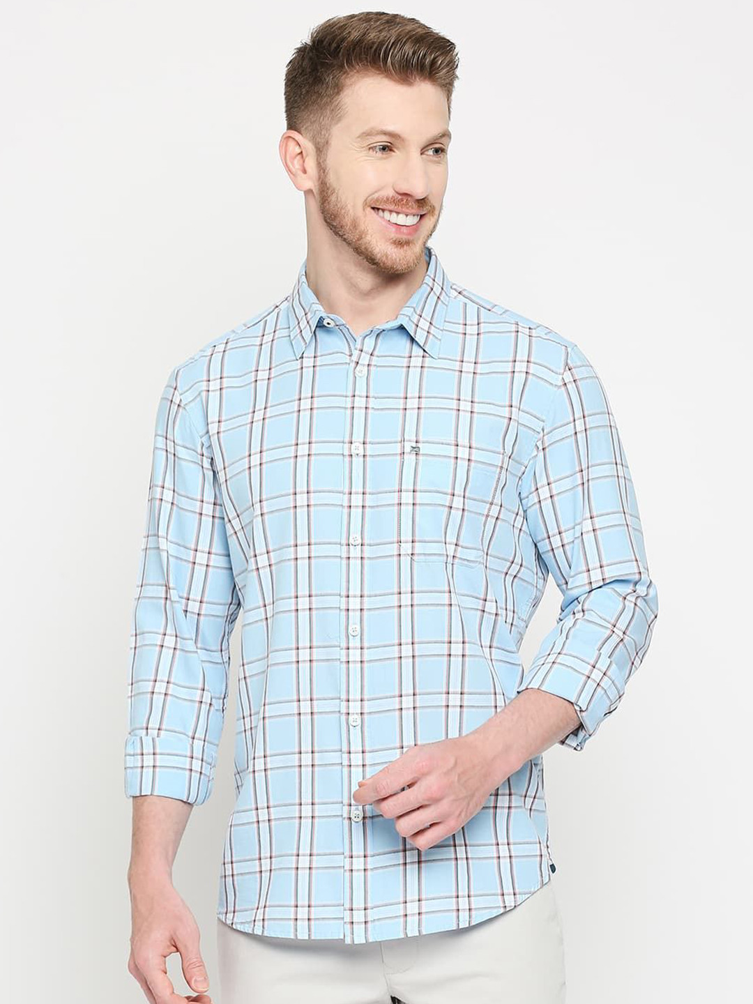 Basics Men Slim Fit Shepherd Checks Opaque Checked Casual Shirt