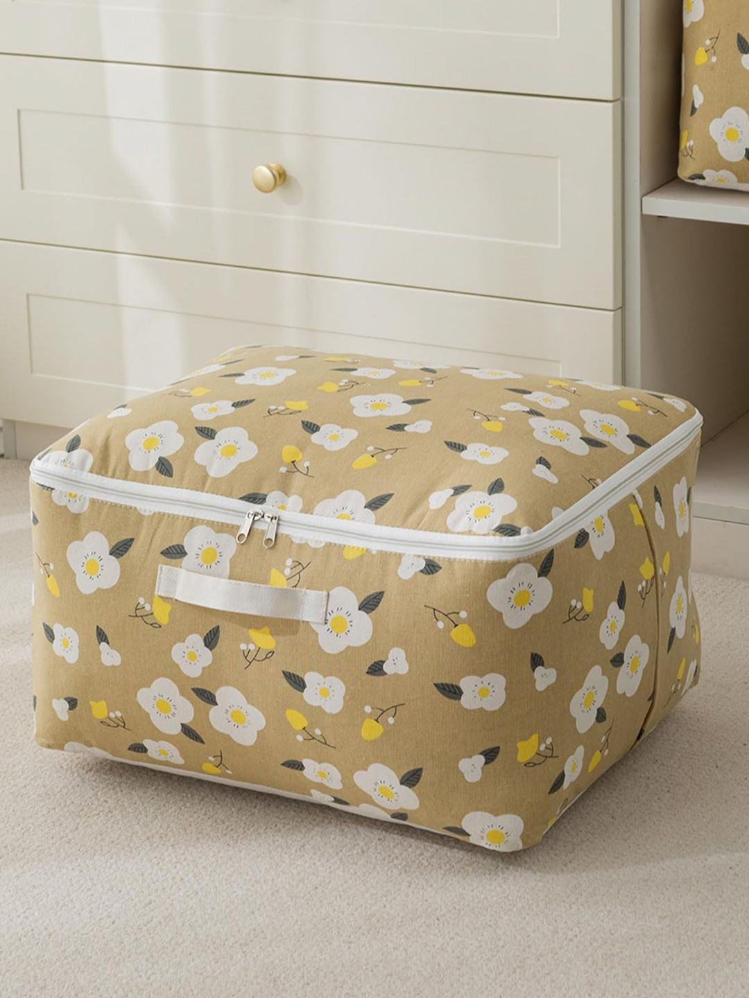 HOKIPO Brown & White Floral Printed Clothes Storage Organizer