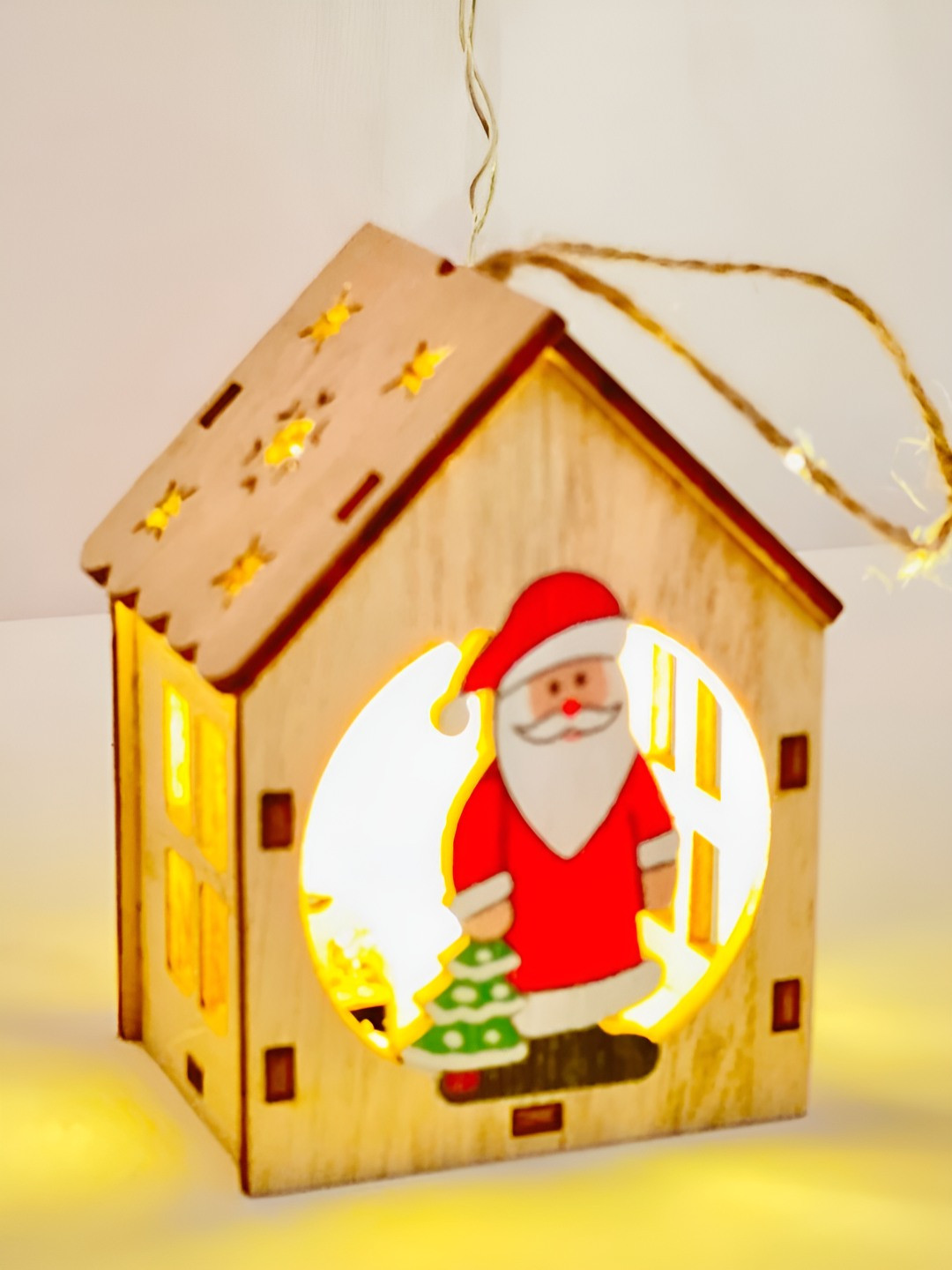 Timaya's Decor Little X'Mas Led Hut Brown Wood Natural Living Room Tiny Showpiece - 3.5 Inches