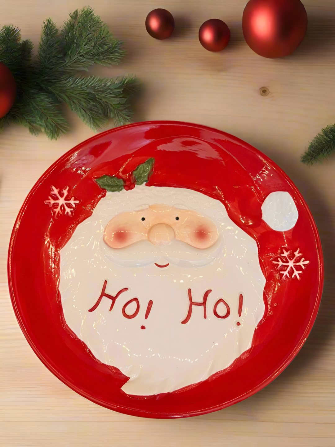 Timaya's Decor Red & White Christmas Printed Ceramic Serving Plate