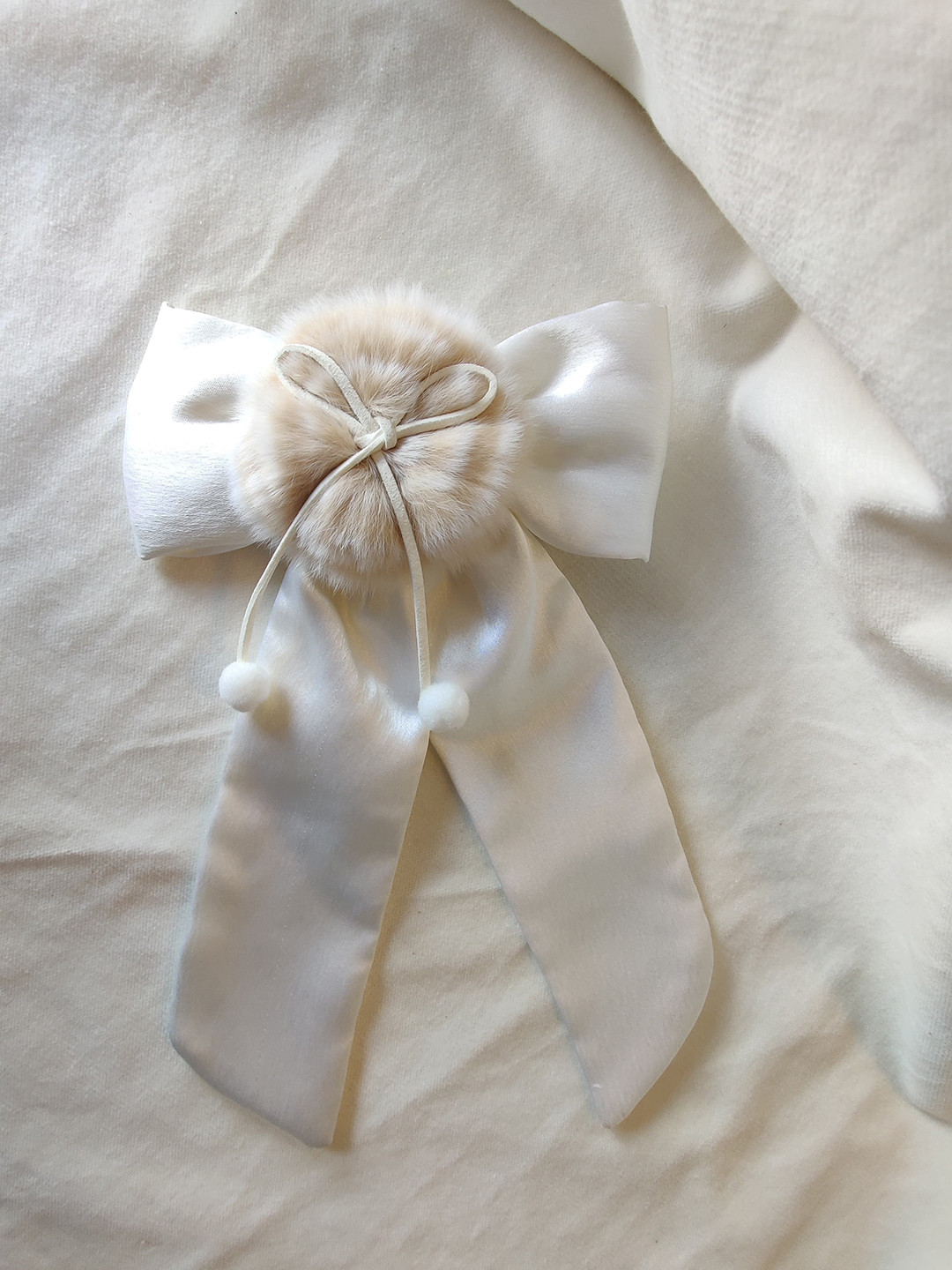 Choko Girls Christmas Satin Bow with Fur Pom Detail Holiday Hairclip