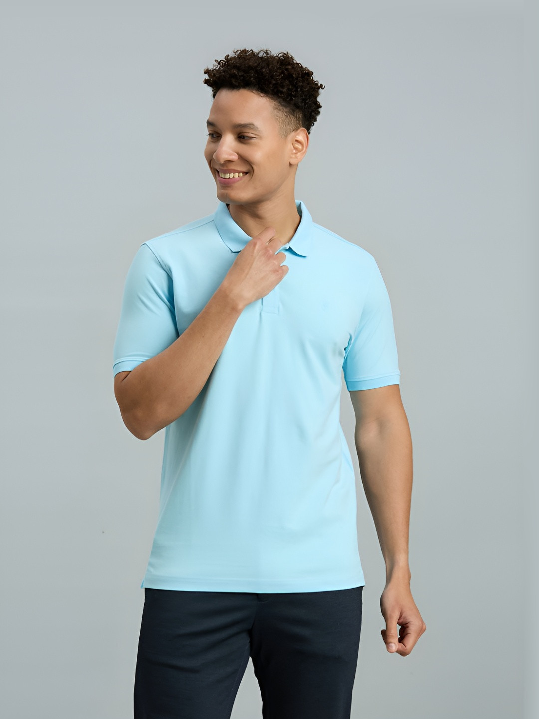 Reid & Taylor Men Dyed Polo Collar Pockets Slim Fit T-shirt