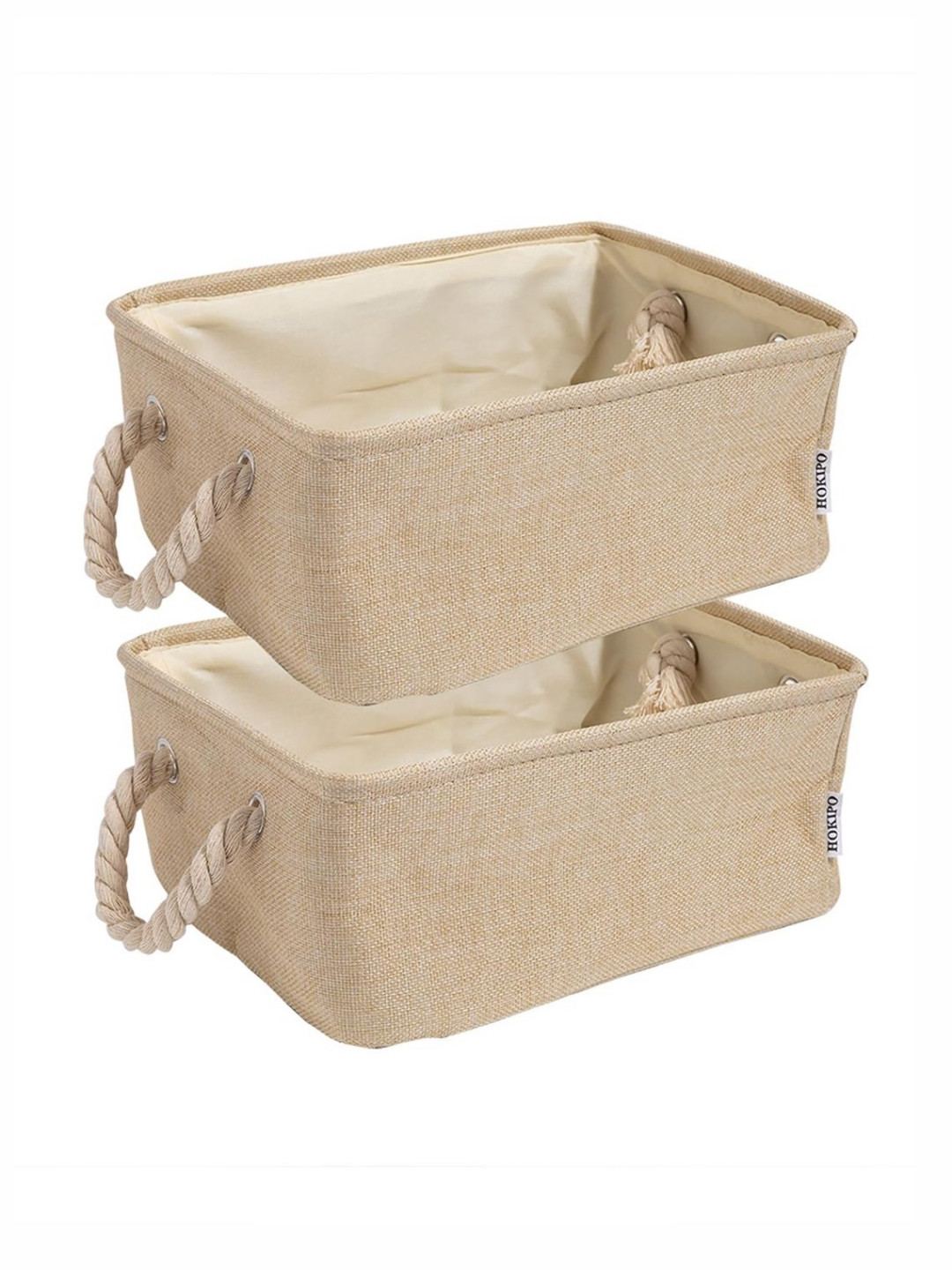 HOKIPO Beige Set of 2 Jute Foldable Multi-Utility Foldable Storage Bin Organizers