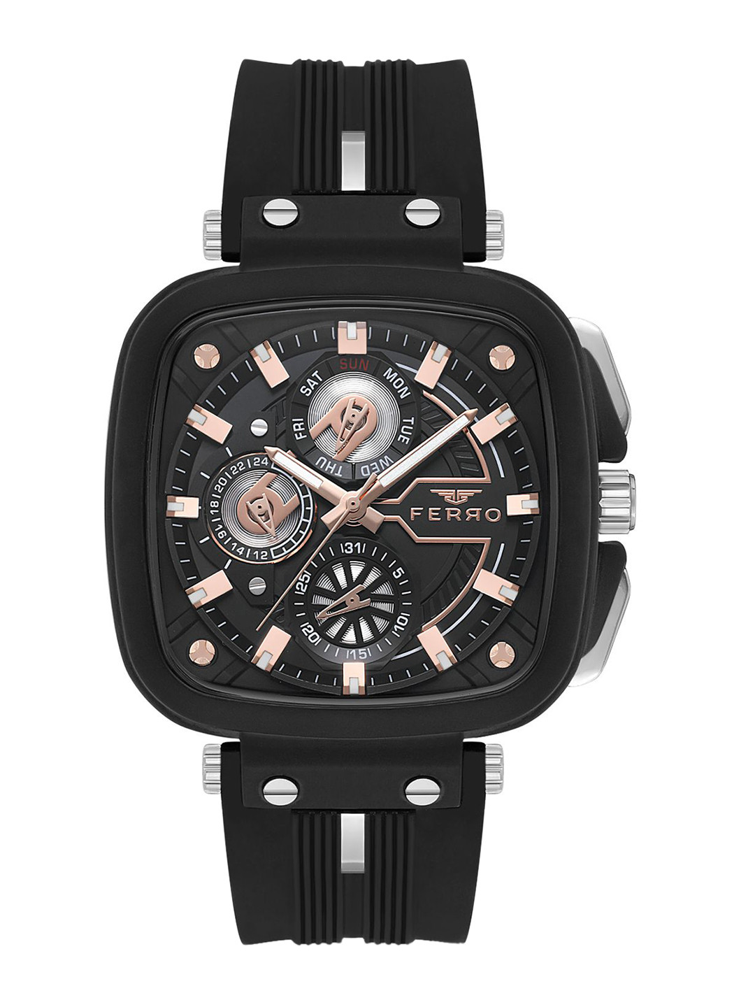 Ferro Men Brass Dial & Straps Analogue Multi Function Watch FM11352D-G