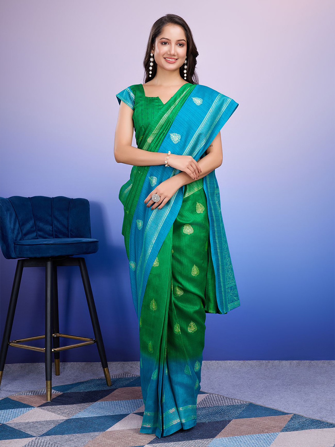 RACHNA Ethnic Motifs Silk Cotton Ready to Wear Bhagalpuri Saree