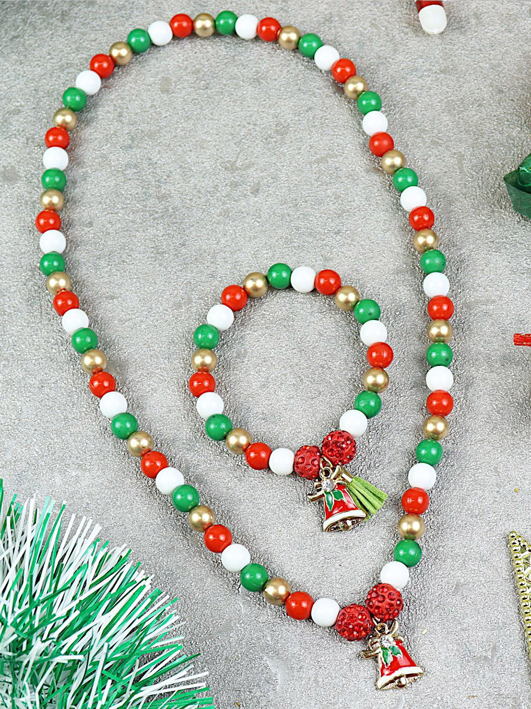 Asthetika Kids Girls Christmas Bell Beaded Jewellery Set