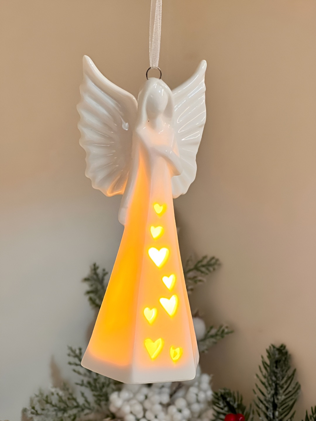 Timaya's Decor Angelic Glow White Ceramic Glossy Prayer Room Medium Showpiece - 5 Inches