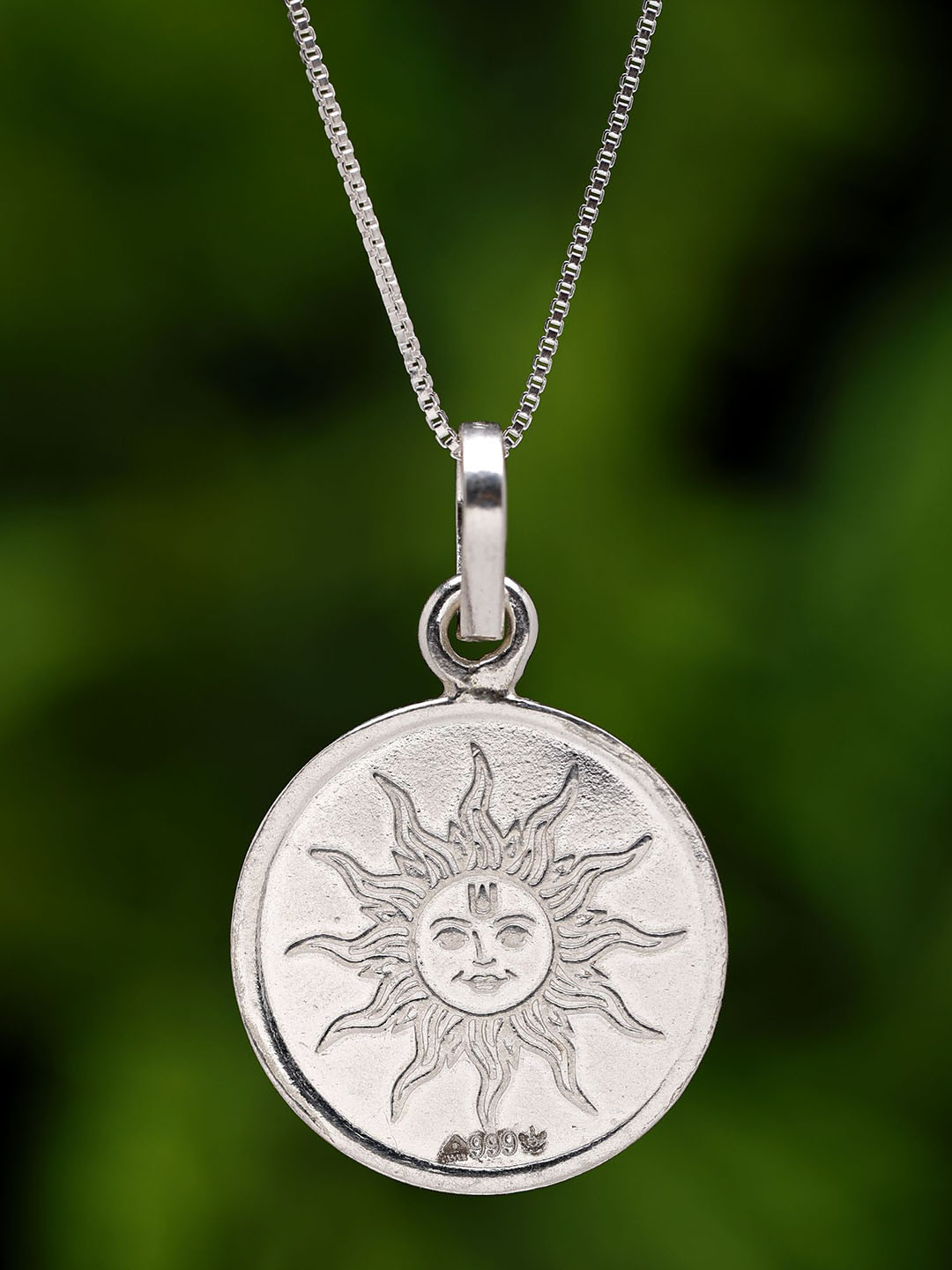 Exotic India 999 Silver Lord Surya Pendant with Shri Gayatri Bisa Yantra on Reverse