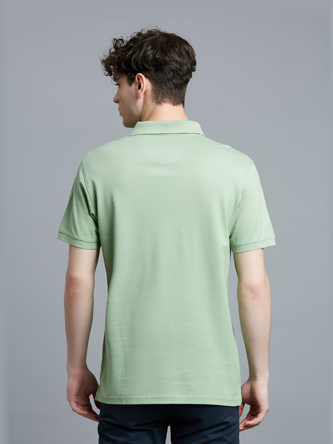 Reid & Taylor Men Dyed Polo Collar Raw Edge Slim Fit T-shirt