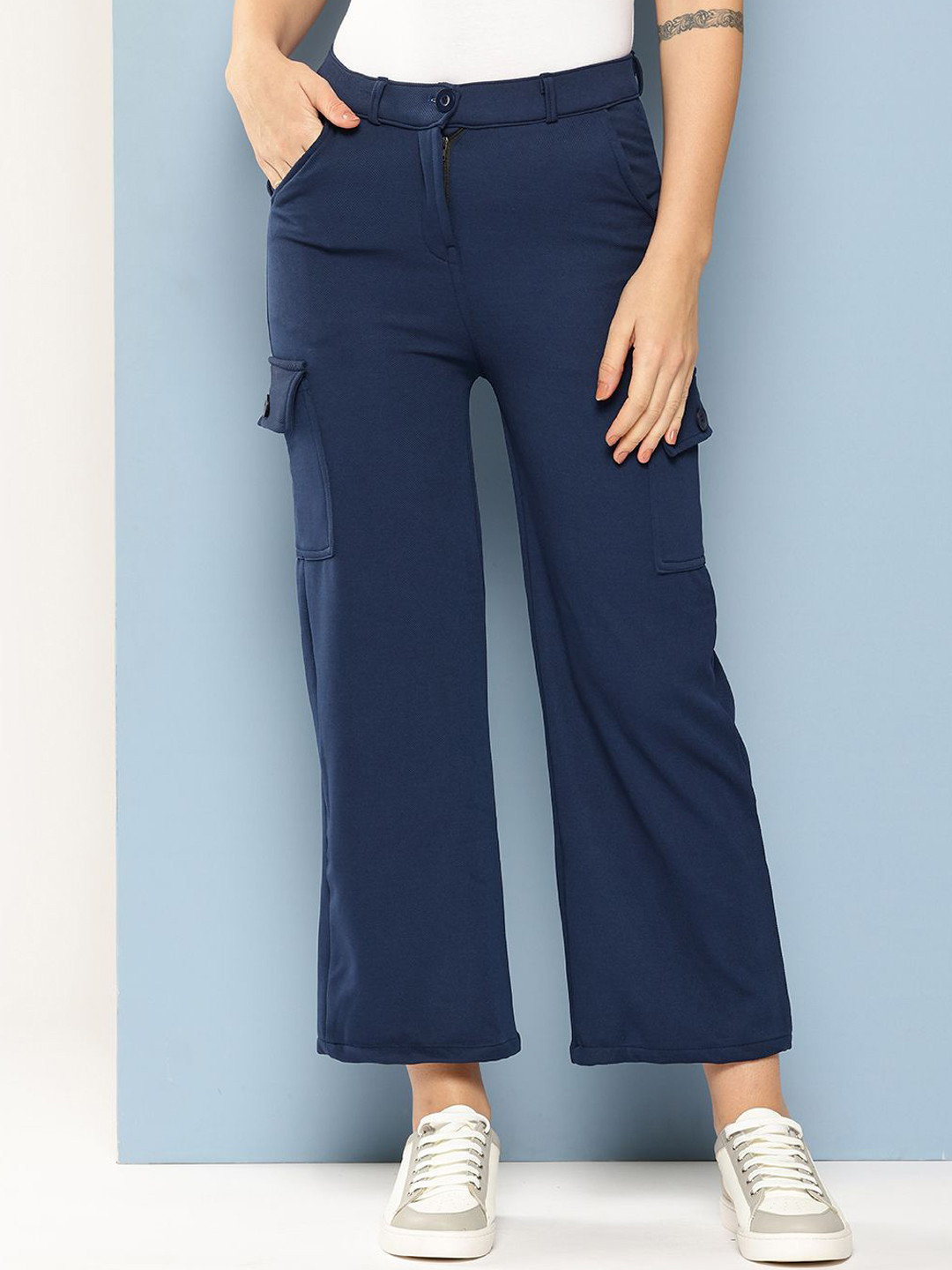 BAESD Women Printed Smart Flared Chinos Trousers