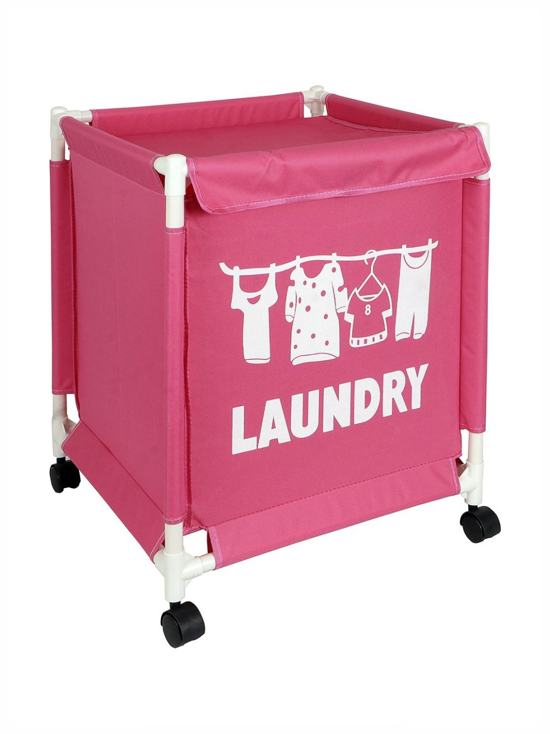 HOKIPO Pink Foldable Laundry Bag With Wheels