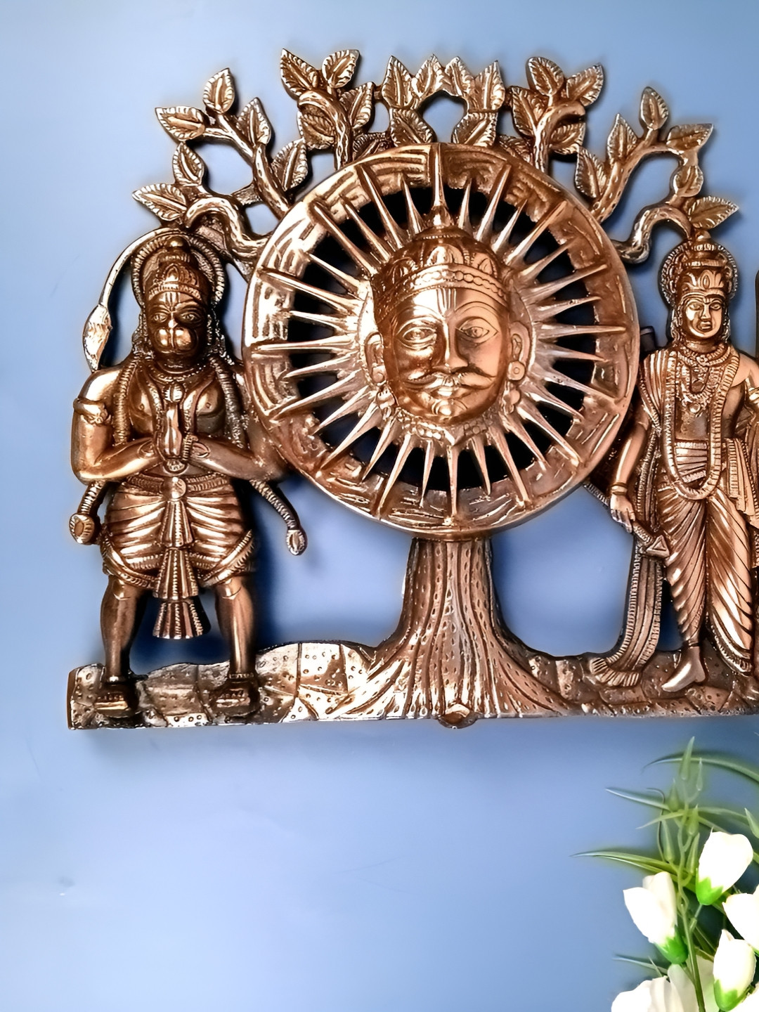 apka mart Sun God with Shri Ram & Hanuman Metal Antique Spiritual Wall Decor-13.4In