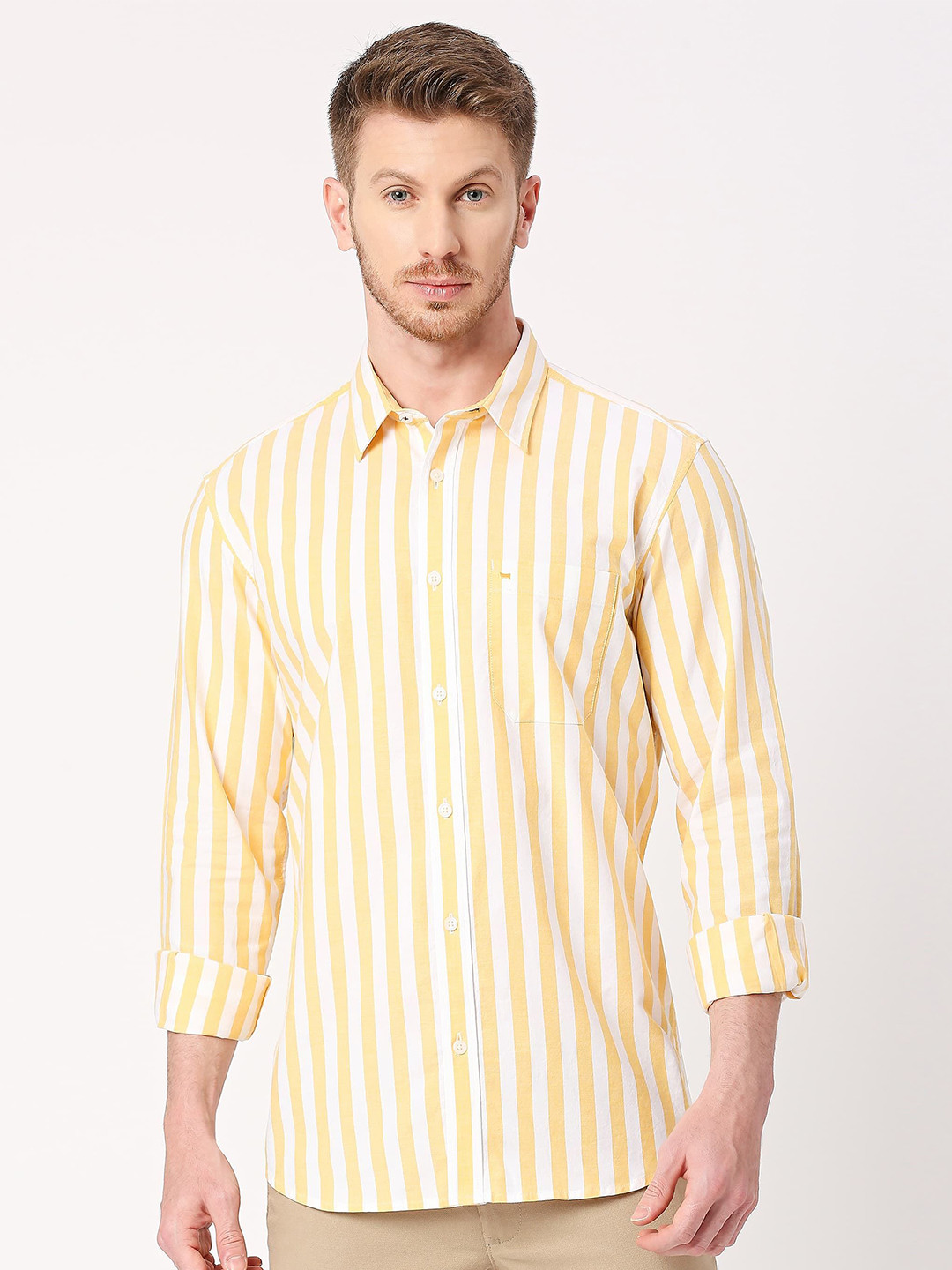 Basics Men Slim Fit Bengal Stripes Opaque Striped Casual Shirt