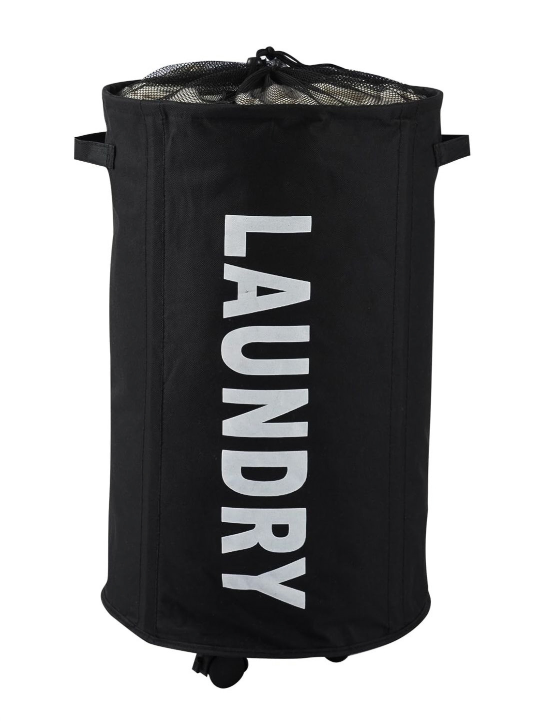 HOKIPO Black Printed Laundry Basket with Wheels