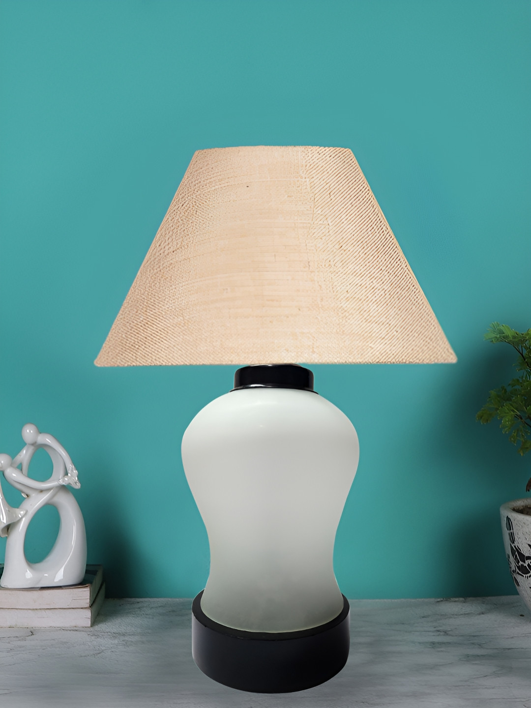 Devansh Beige Textured Glass Frusturical Shaped Table Lamp