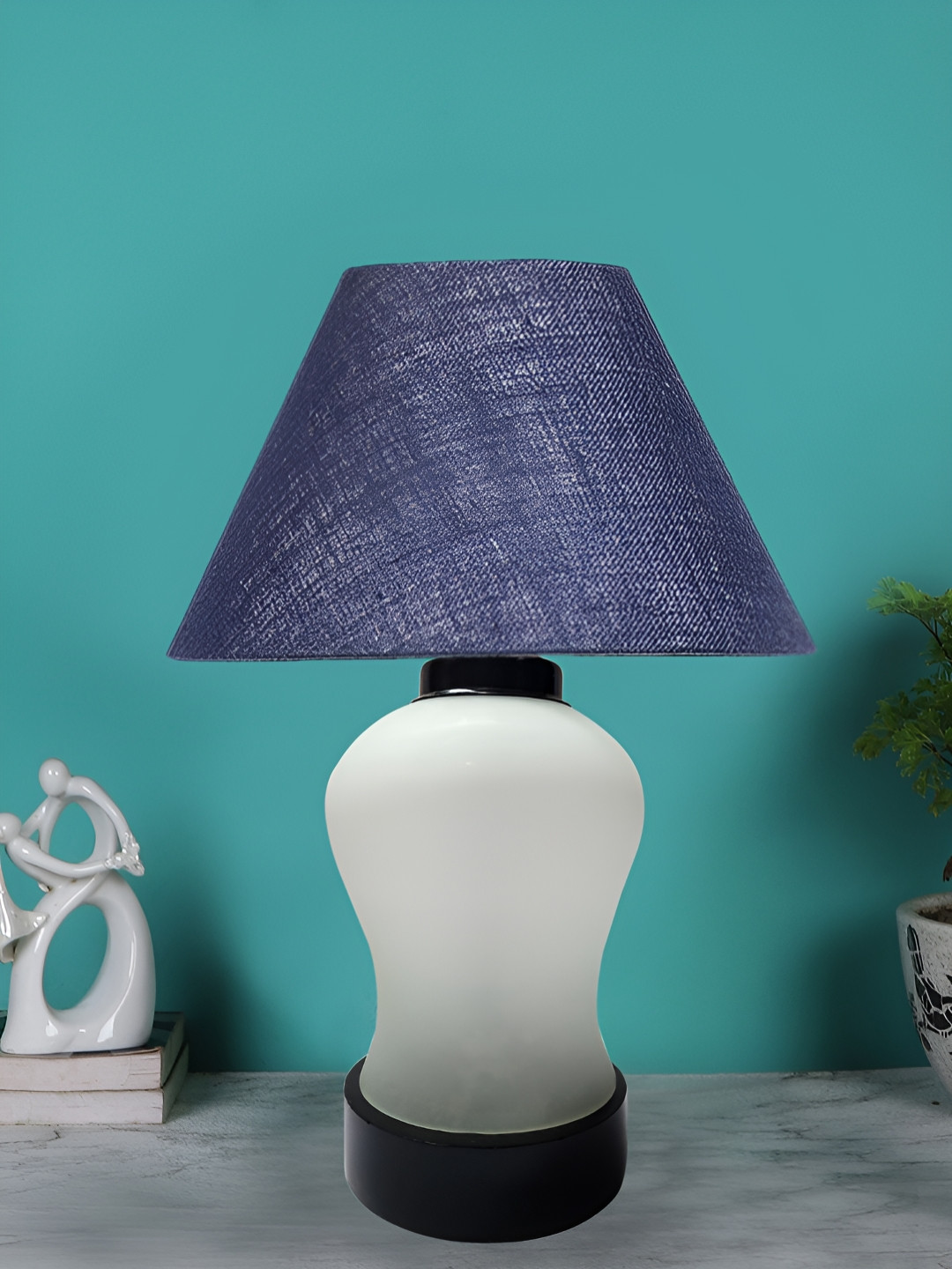 Devansh Blue Textured Glass Frusturical Shaped Table Lamp