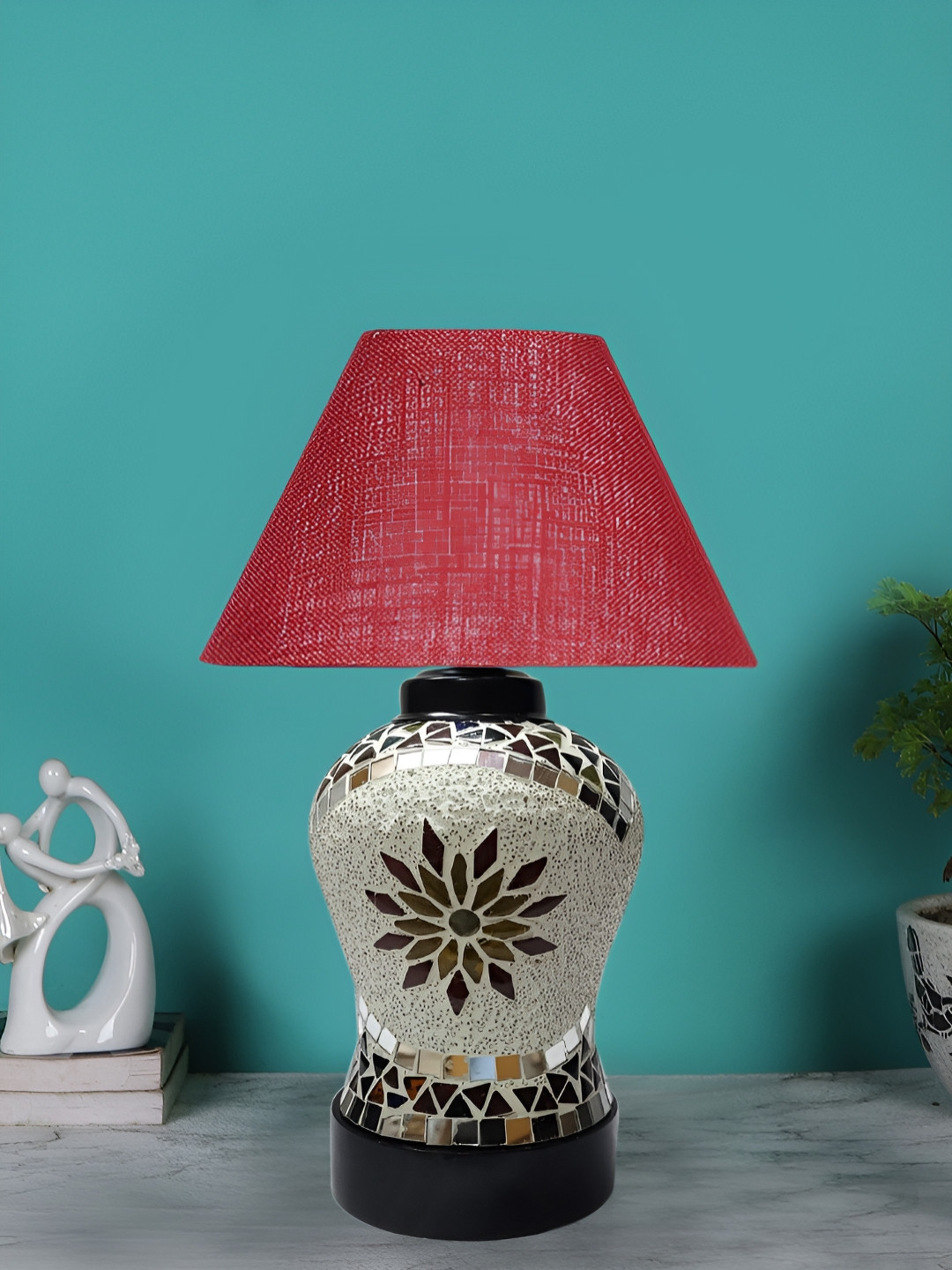 Devansh Maroon Glass Traditional Frusturical Shaped Table Lamp