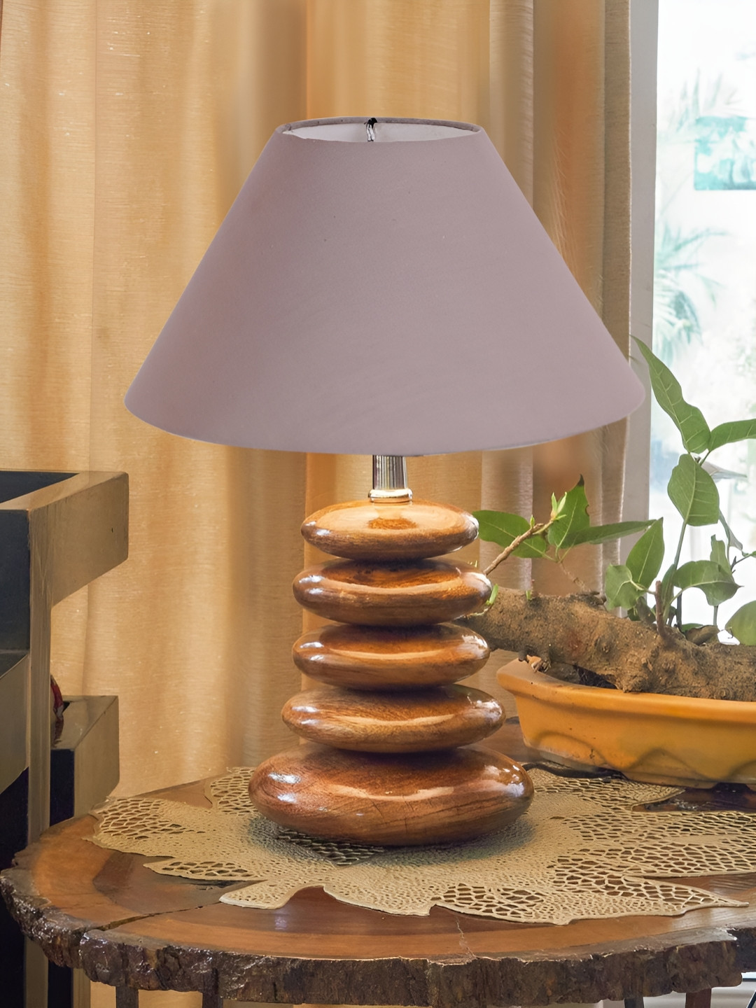 Devansh Grey Wood Traditional Bell Shaped Table Lamp