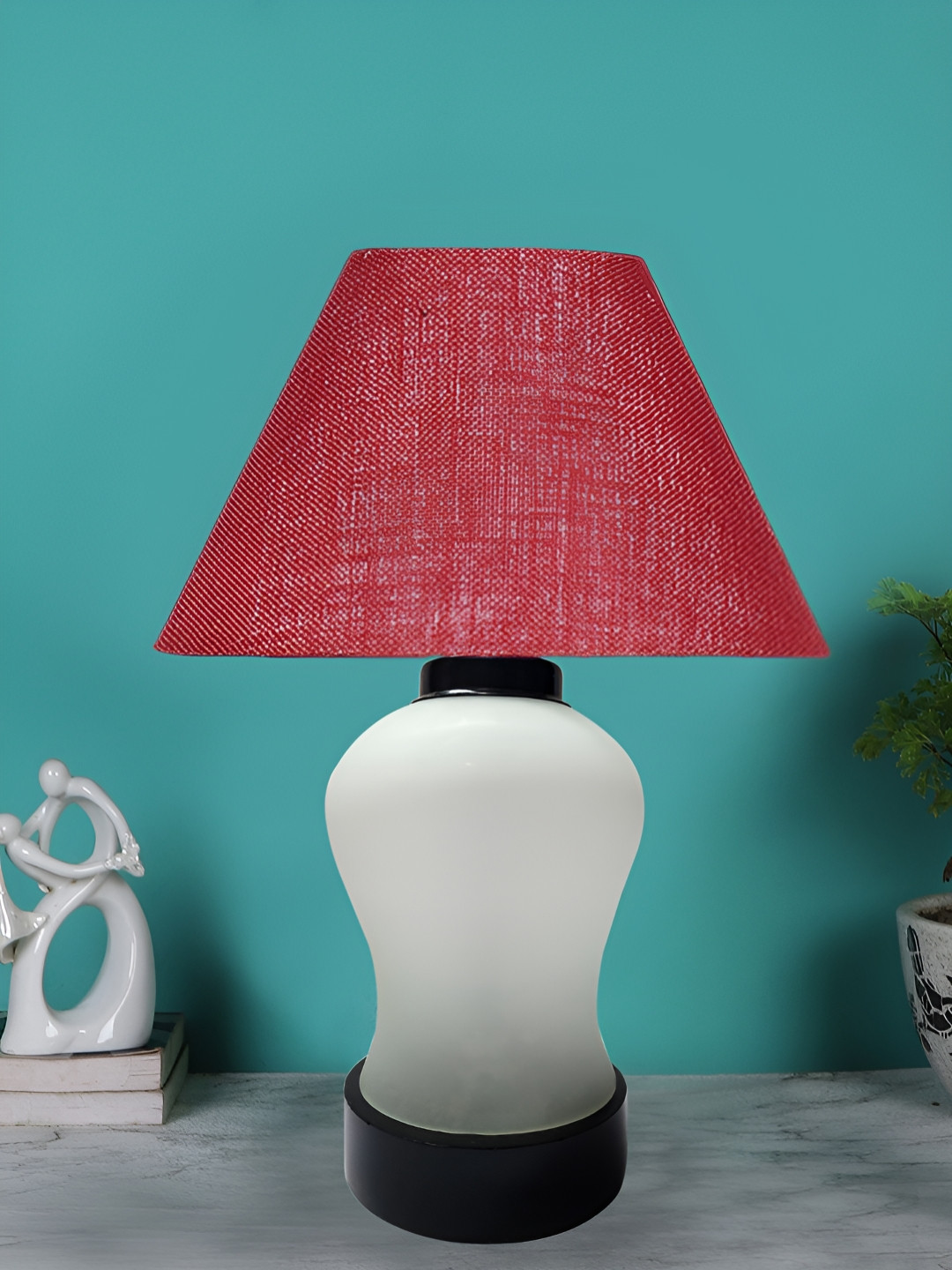 Devansh Maroon Glass Traditional Abstract Shaped Table Lamp