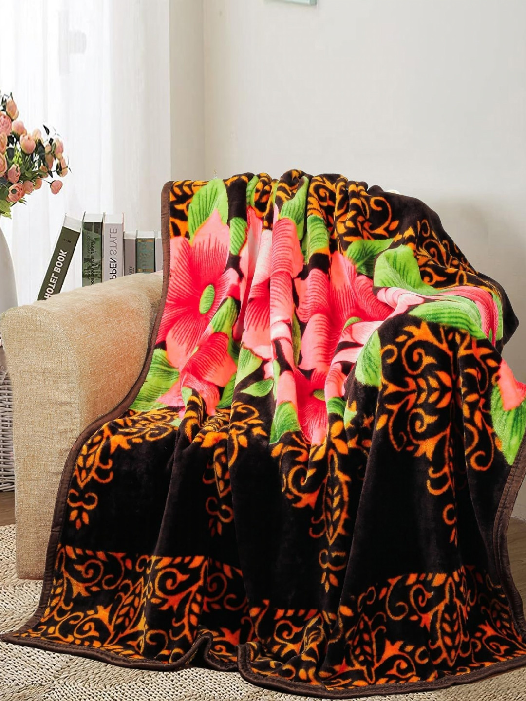 bsb home Coffee Brown & Pink Mink Mild Winter 300 GSM Single Bed Blanket