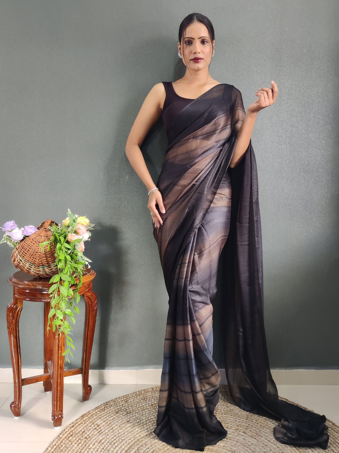 KALINI Striped Pure Crepe Ready to Wear Narayan Peth Saree