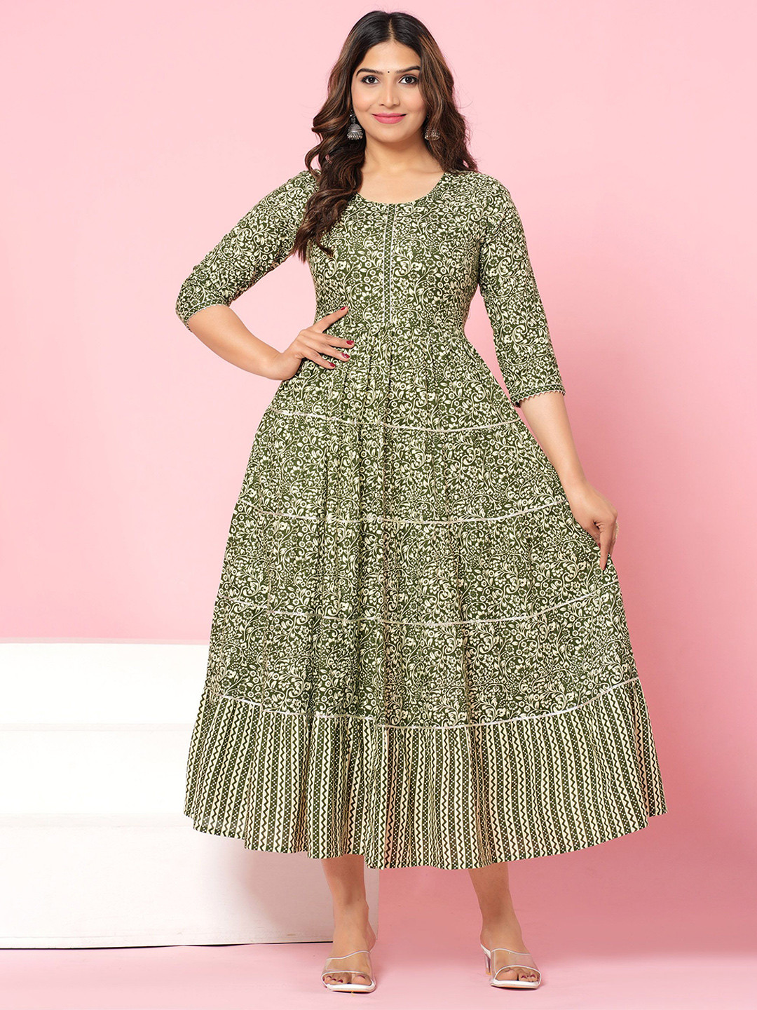 KIRNYA Women Floral Printed Fit & Flared Ethnic Dresses